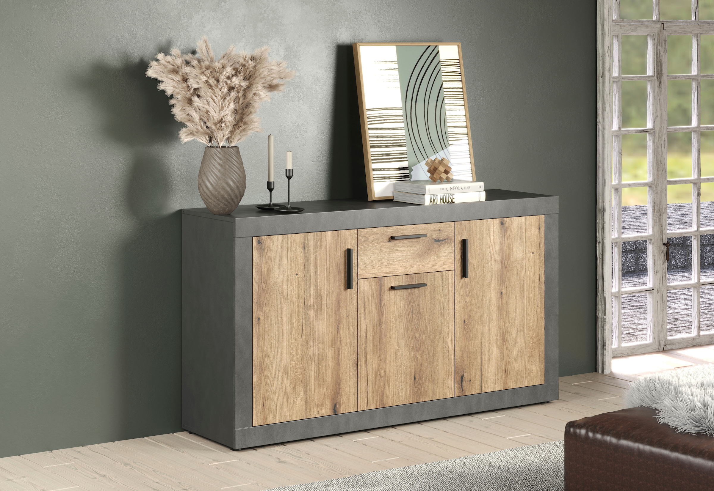Home affaire Sideboard »Bergen« Packung, 1 Stk. tlg. Sideboard mit 3 Türen & 1 Schublade - (B/T/H) 149/40/83 cm