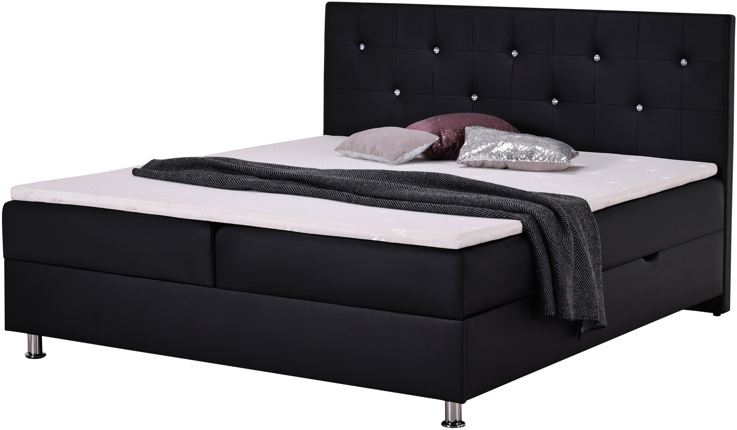 Home affaire Boxbett »Big Noux aus schwarzem Kunstleder mit Kristallsteinen im Kopfteil« inkl. Bettkasten, erhältlich in der Grösse 180x200cm