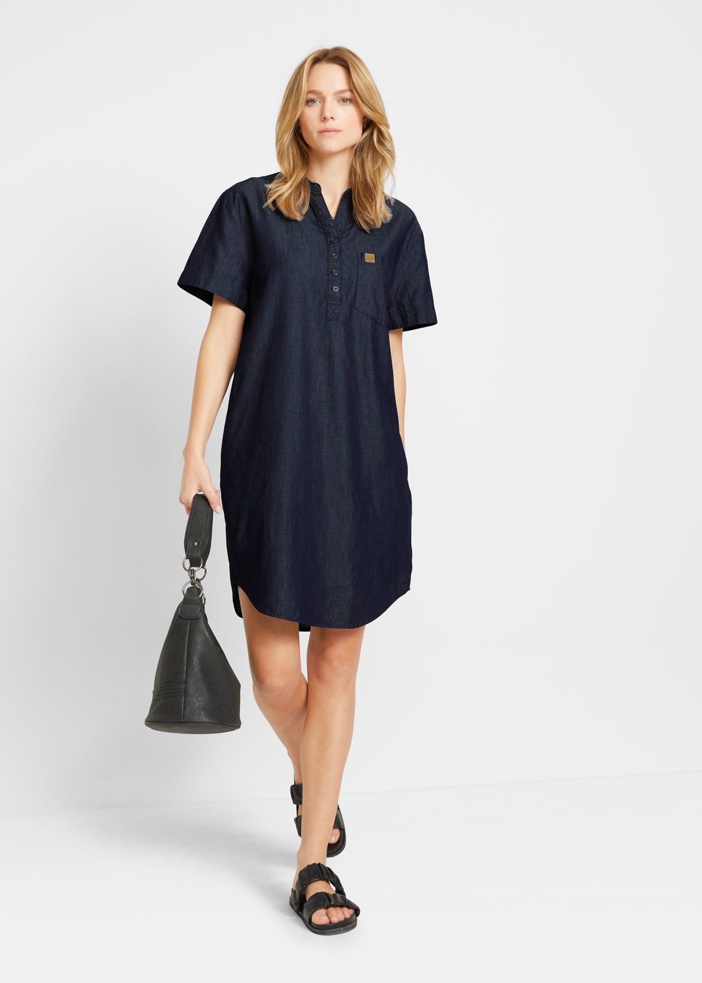 Image of bonprix Jeanskleid Brusttasche Casual, aus Baumwolle, Oversize Passform
