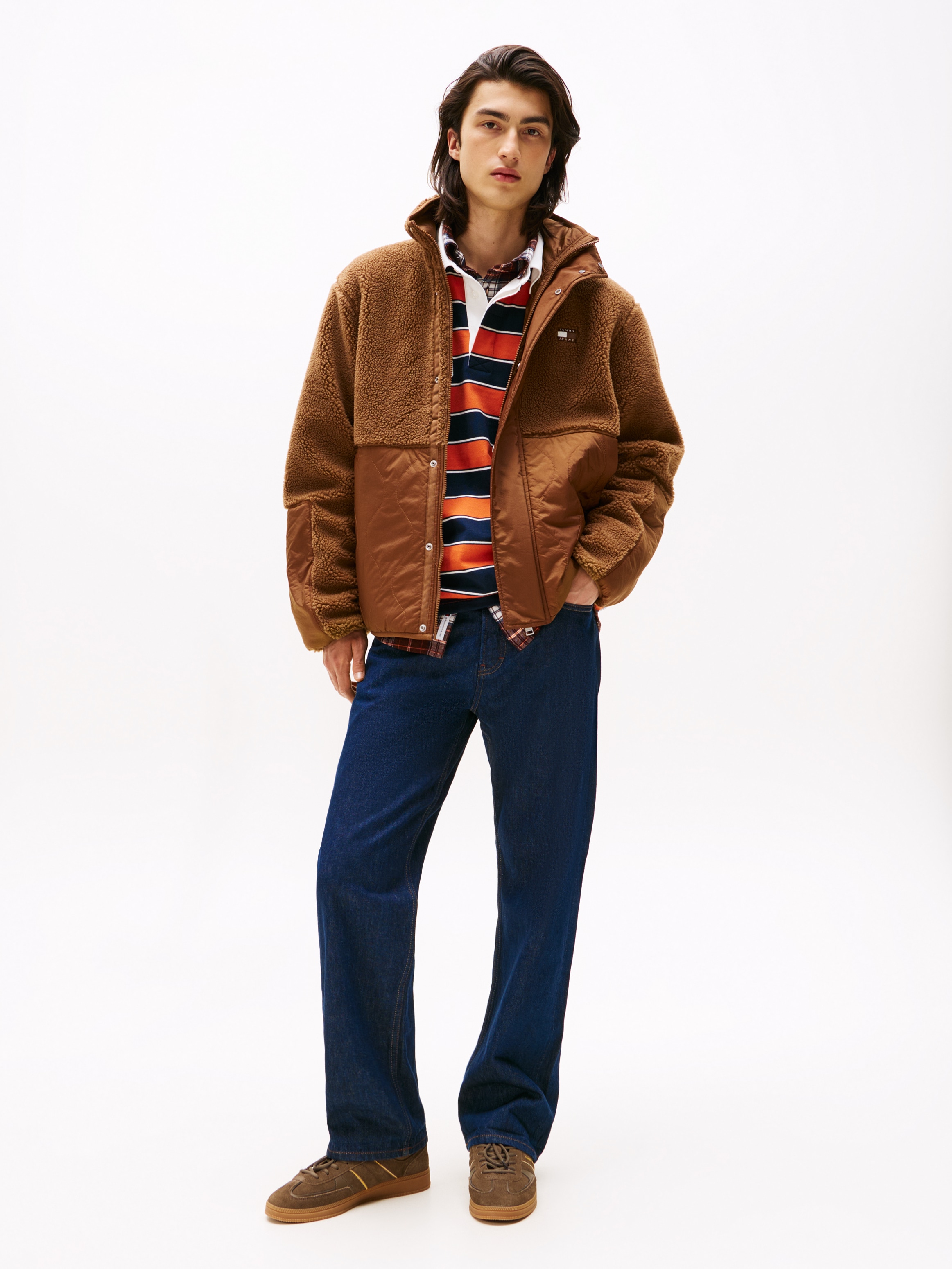 Tommy Jeans Steppjacke »TJM ESSENTL MIX TEDDY«, Übergangsjacke relaxed fit, mit Teddy Fleece, Stehkragen