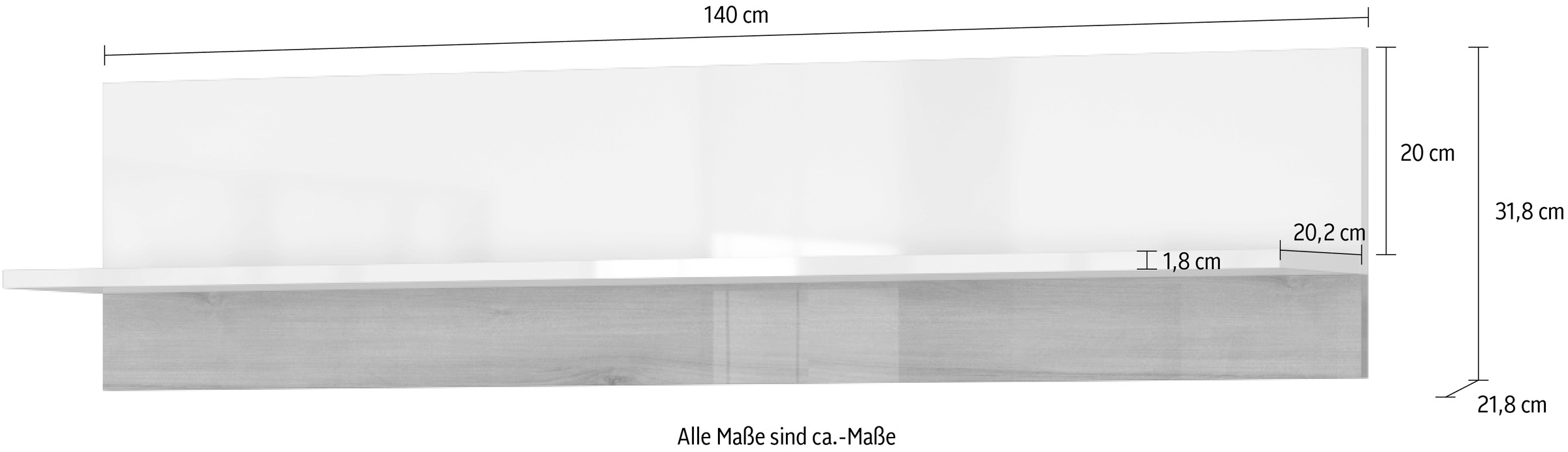 GOODproduct Étagère murale »Vida« (H/L) : 32/140 cm,  laqué UV, résistant aux rayures, très brillant