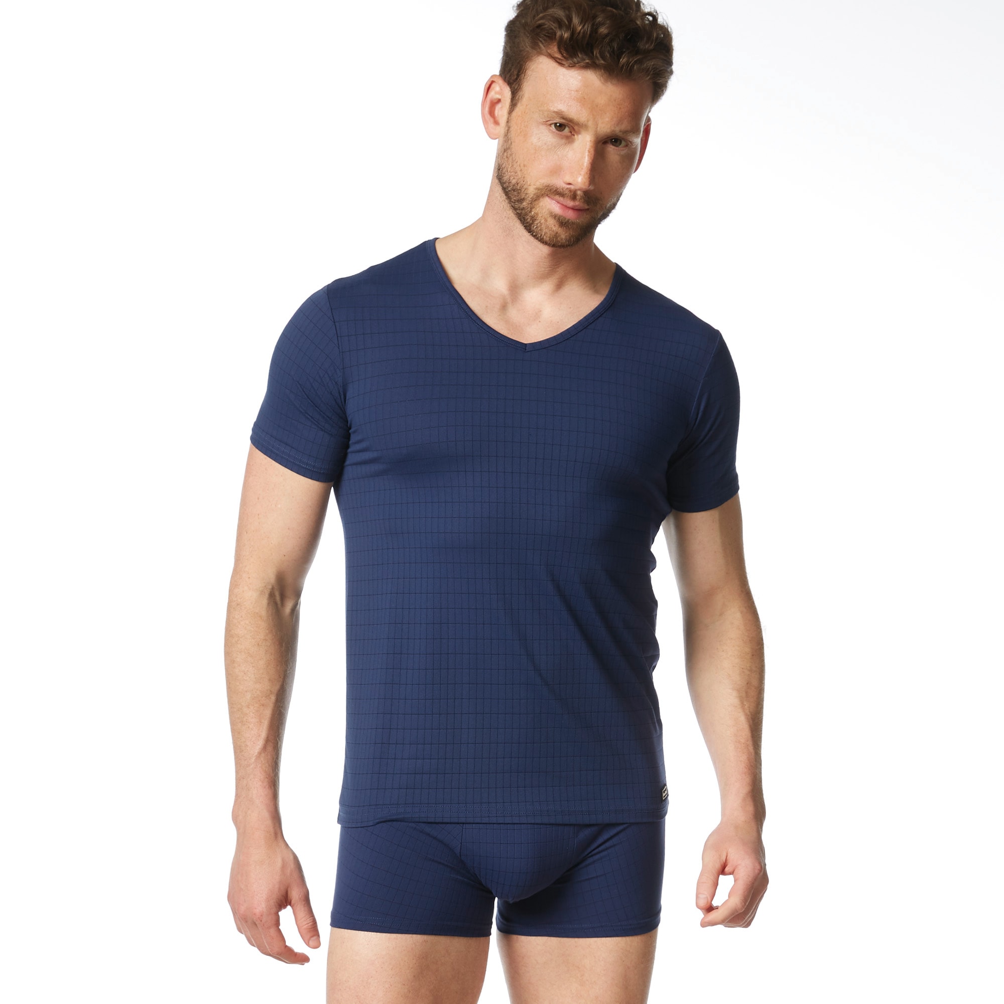 Image of Bruno Banani V-Shirt "CHECK LINE 2.0" Pique Optik, Kurzarm, V-Neck, Cotton-Mix