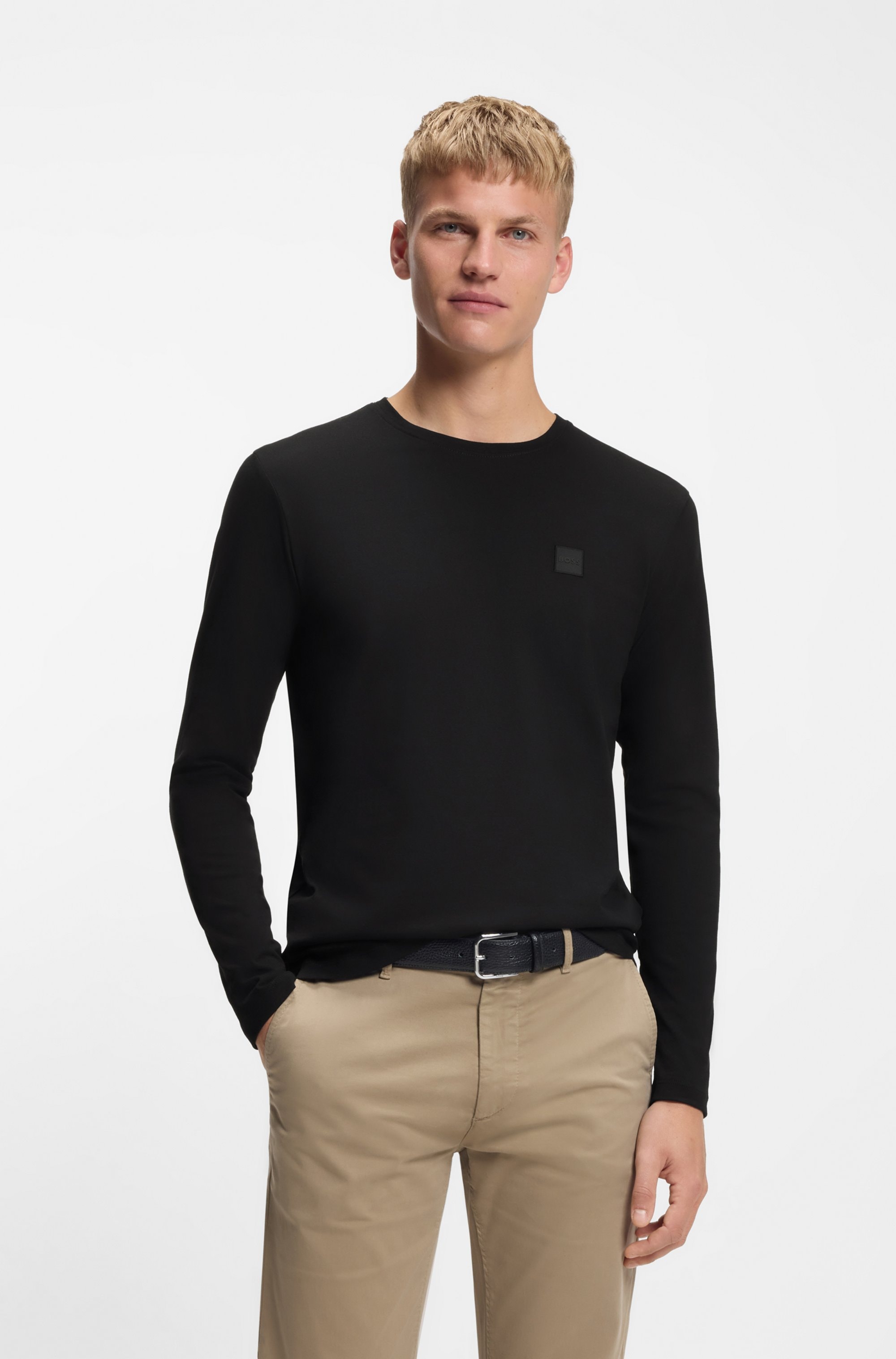 Image of BOSS ORANGE Langarmshirt "Tacks" mit Markenlogo auf der Brust