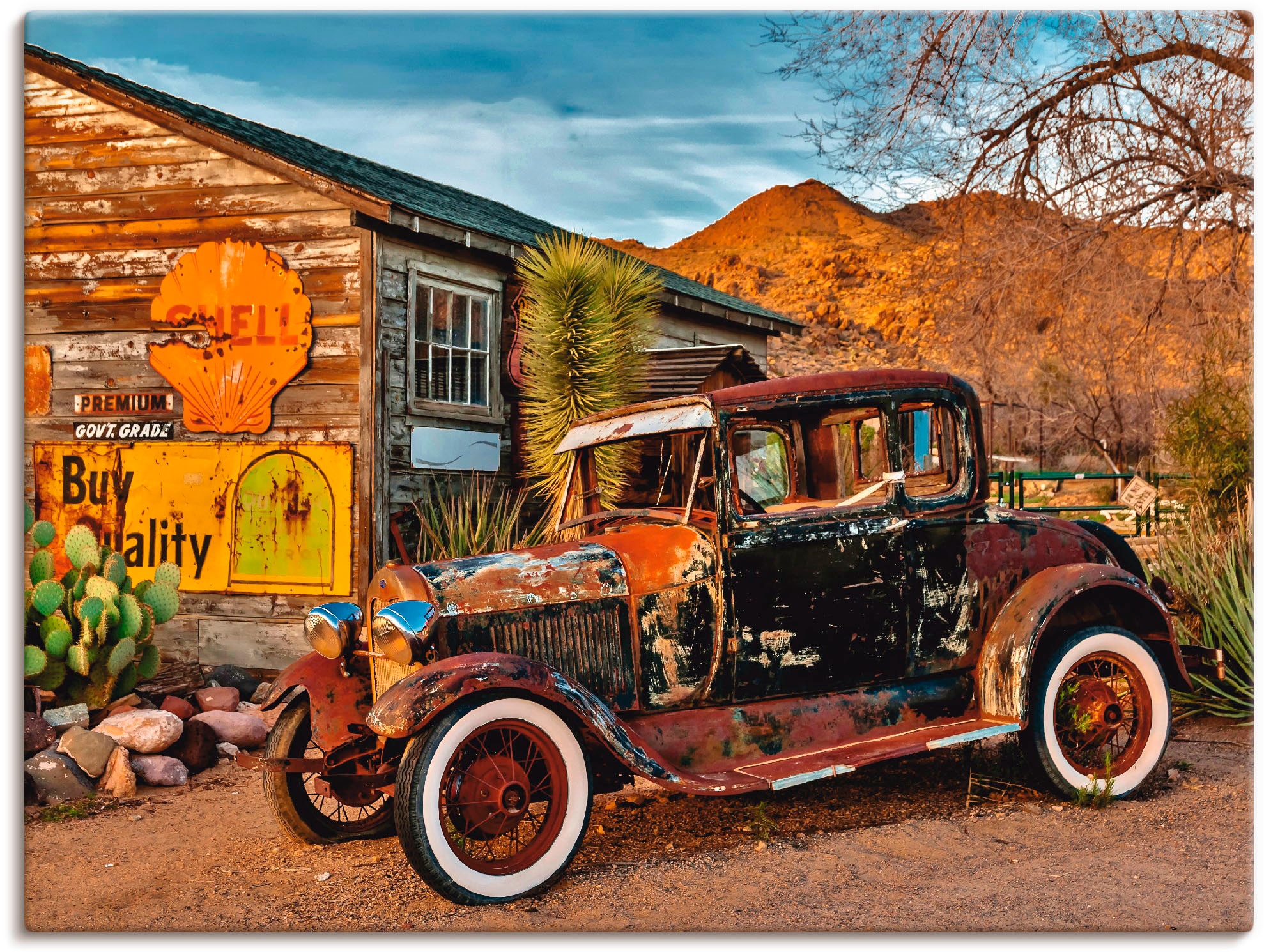 Image of Artland Leinwandbild "Oldtimer Route 66 Hackberry" Auto 1 Stk. tlg. auf Holzrahmen gespannt