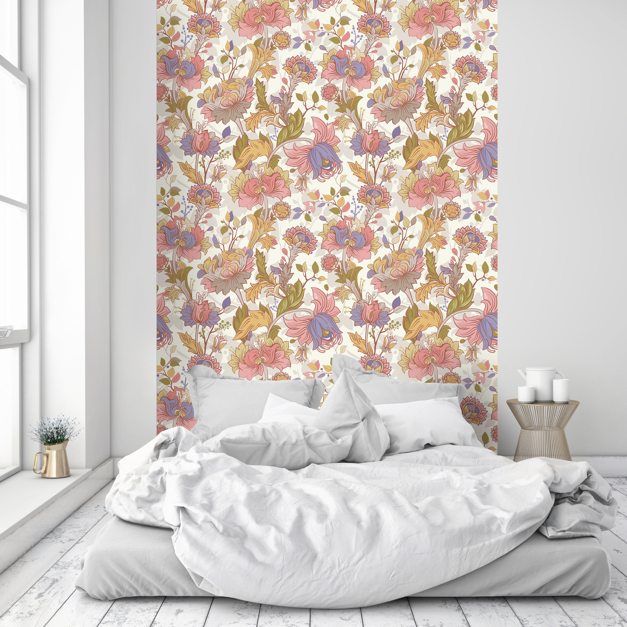 queence Vinyltapete »Rene« Motiv | bedruckt | botanisch | floral | gemustert | natürlich glatt 90x250cm, selbstklebend, kinderleichte Anbringung, , Sticker