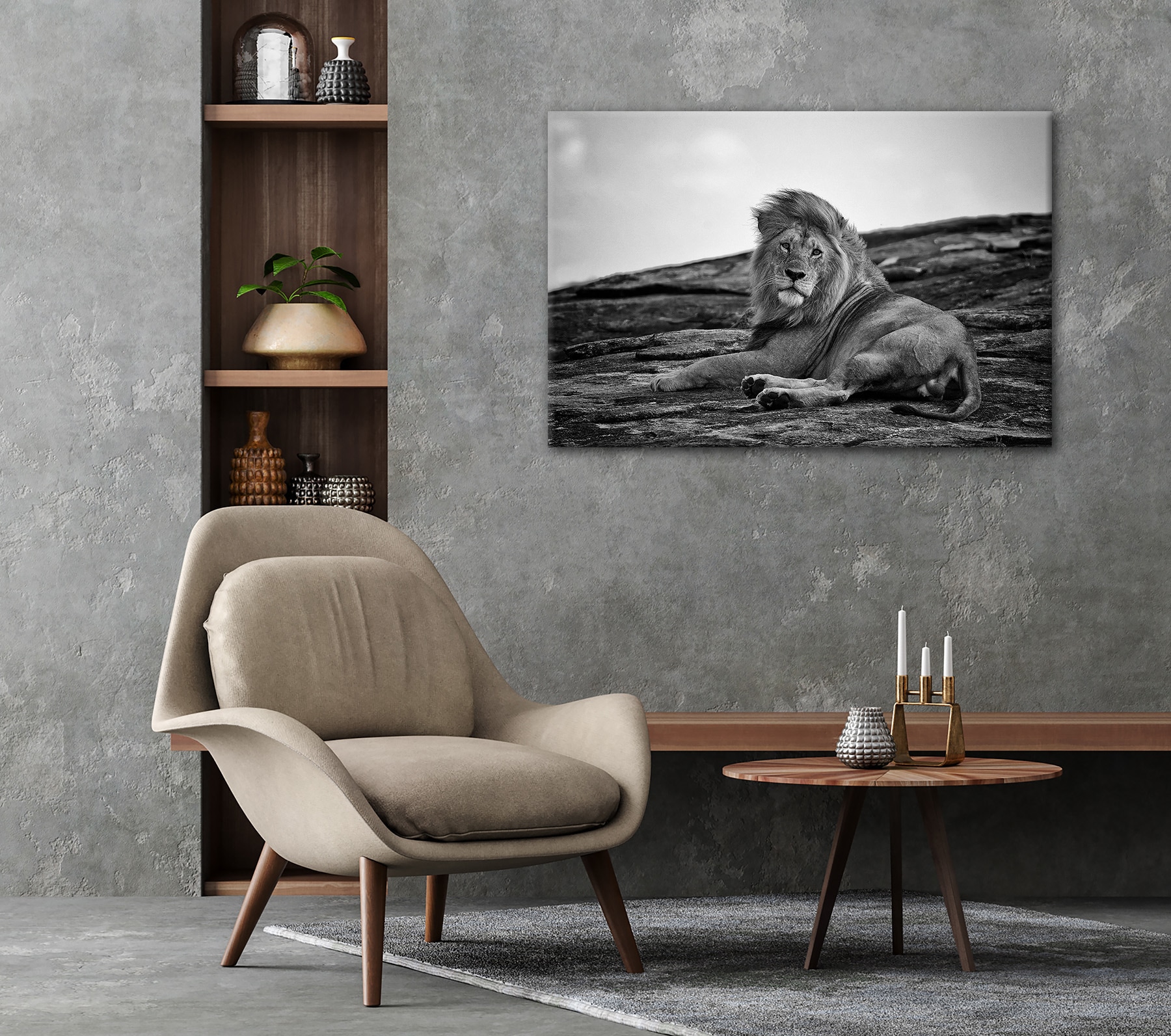 Bönninghoff Bild »Wandbild LIEGENDER LÖWE 60x90 cm – Leinwandbild Keilrahmen Deko modern« Löwe | Raubkatzen | Schwarz-Weiss auf Keilrahmen gespannt
