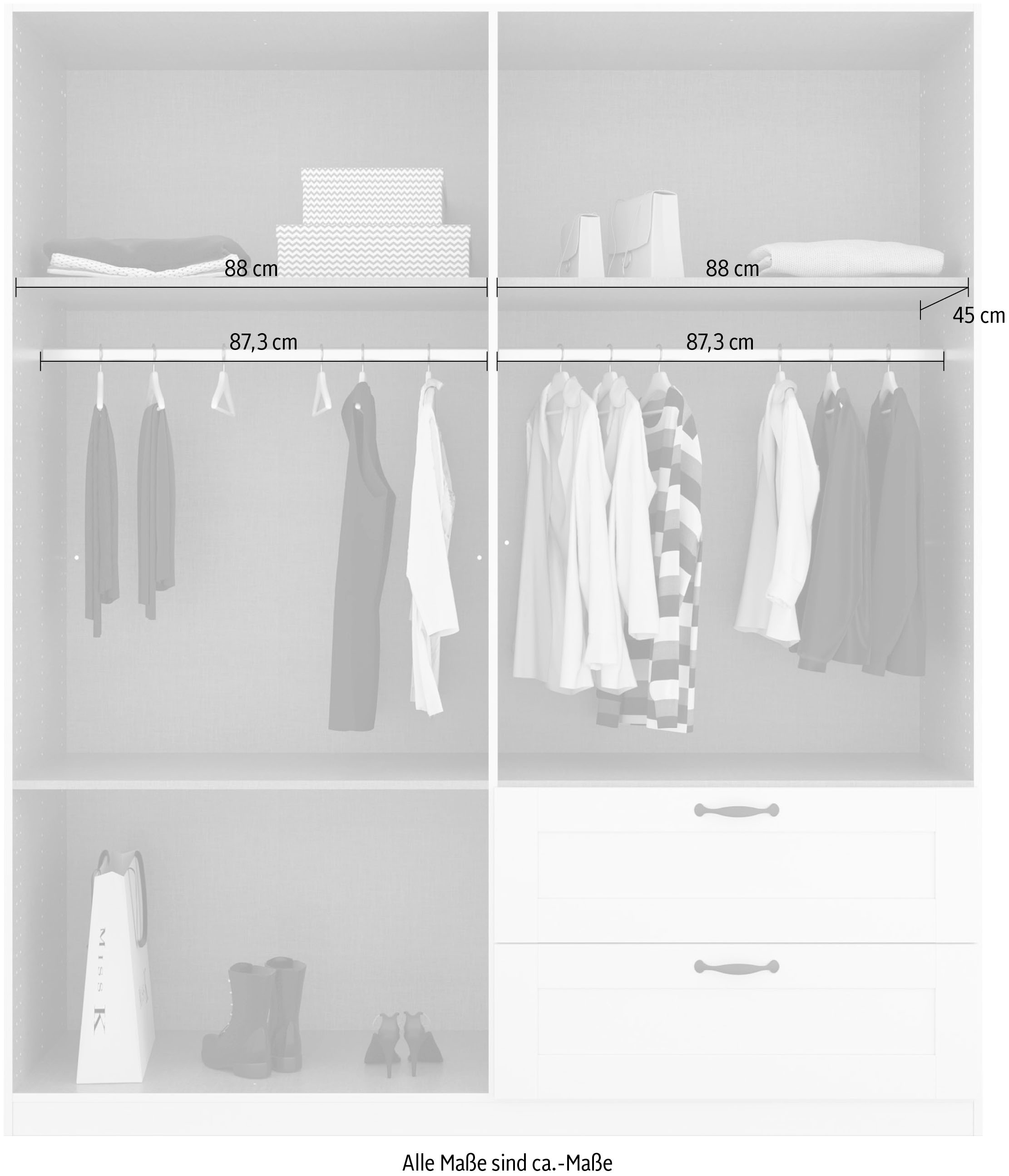 rauch Drehtürenschrank »Kleiderschrank Schrank Garderobe Ankleide COTTAGE BY QUADRA SPIN« Breiten: 181/226/271 cm, Höhe 210 cm,  in skandinavischem Landhausstil, mit Schubladen