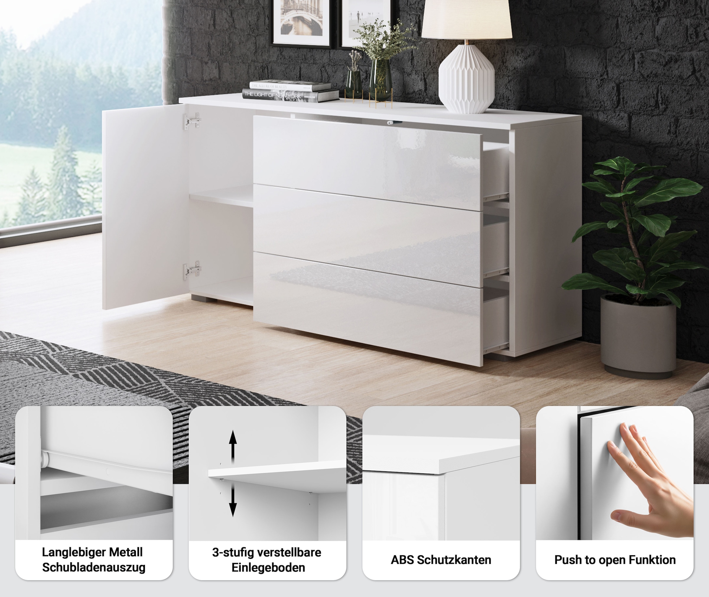 GOODproduct Sideboard »PARIS« 1 Stk. tlg. Moderne 110cm breite grifflose Kommode, vielseitig einsetzbar