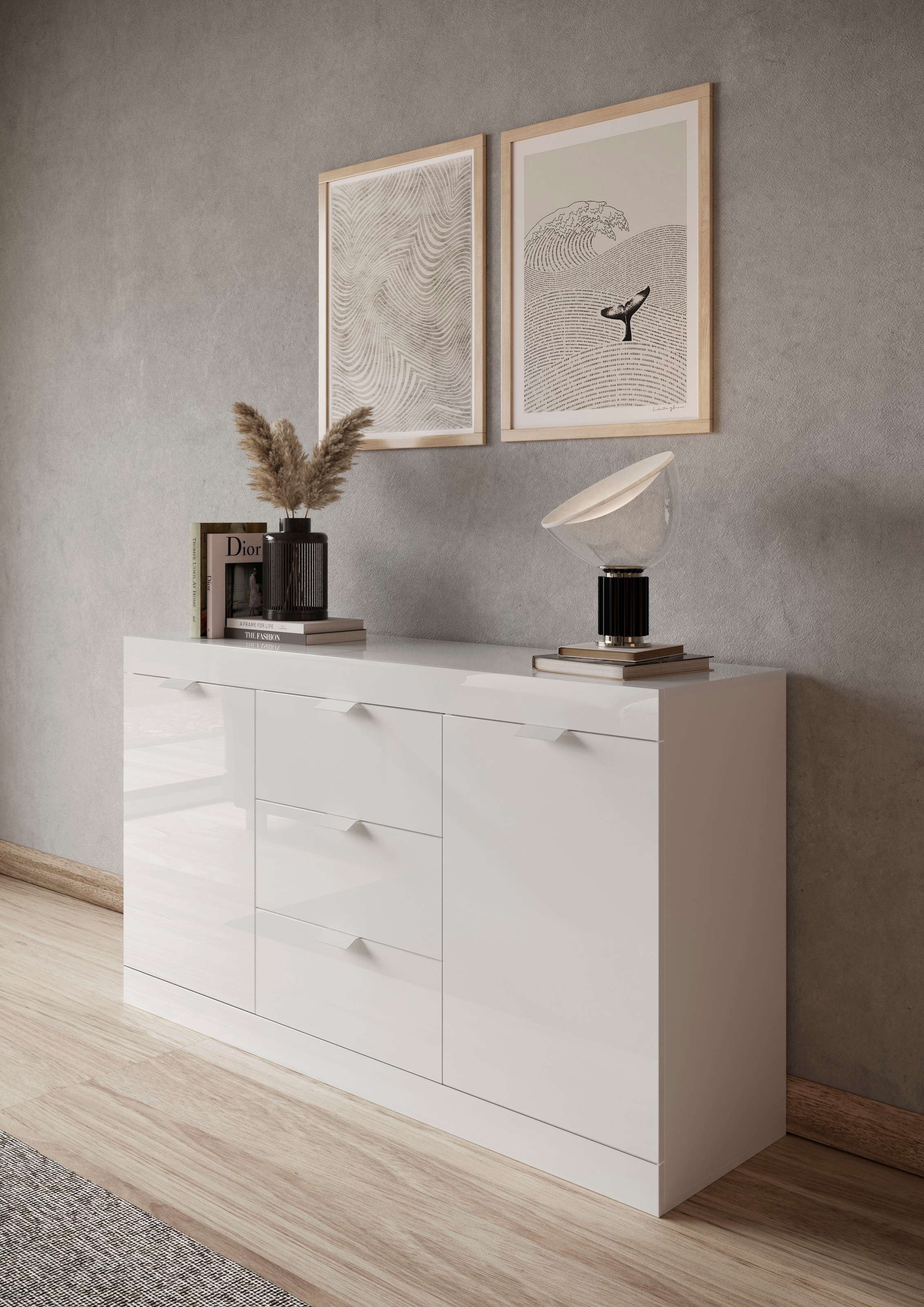 INOSIGN Sideboard »Slim«, Breite 136 cm, weiss Hochglanz Lack