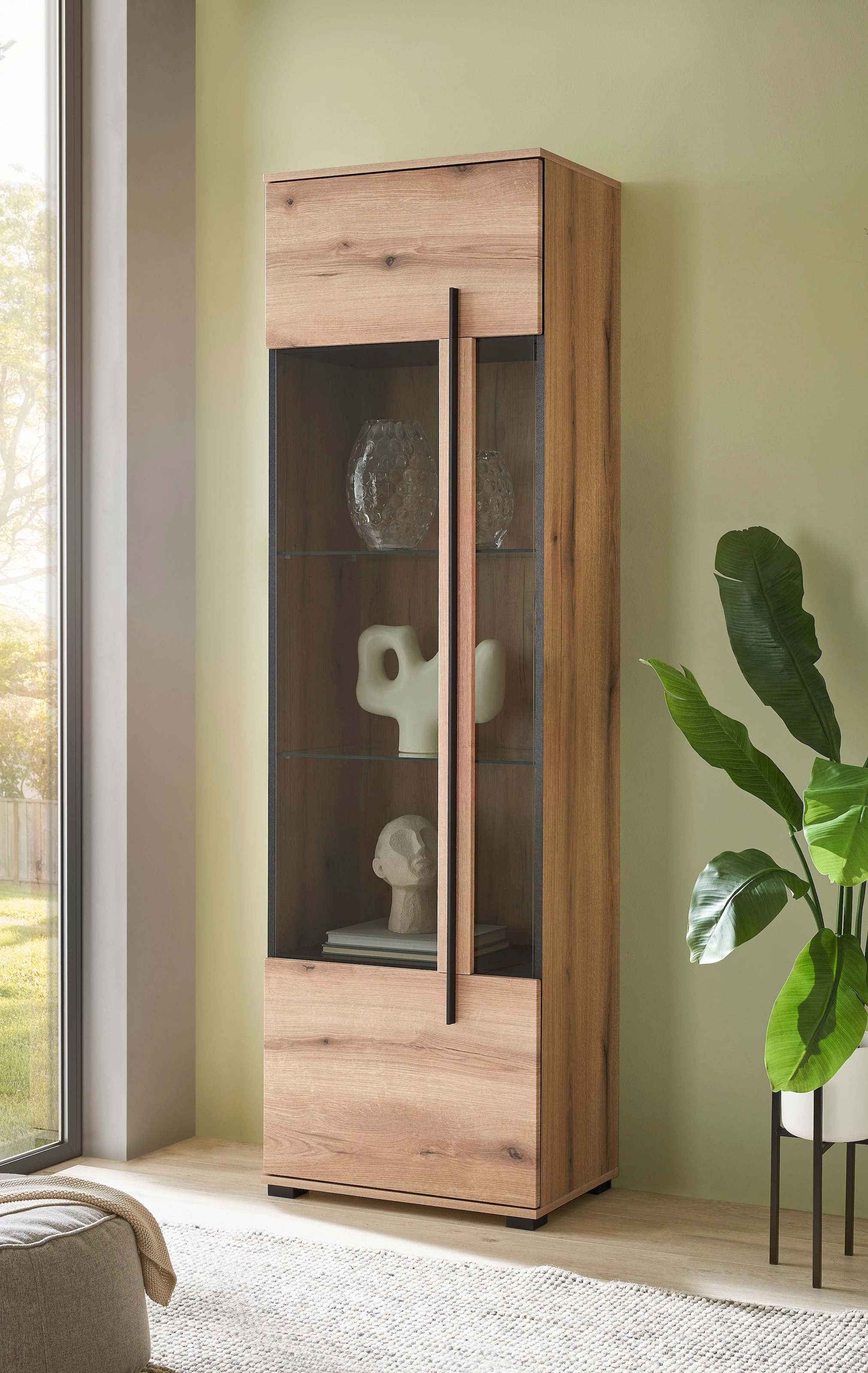 INOSIGN Wohnwand »Cantara, moderne Anbauwand, Wohnzimmer-Set, in Eiche Evoke oder Weiss«, (Set), enthält zwei Vitrinen, ein Sideboard und ein Wandboard