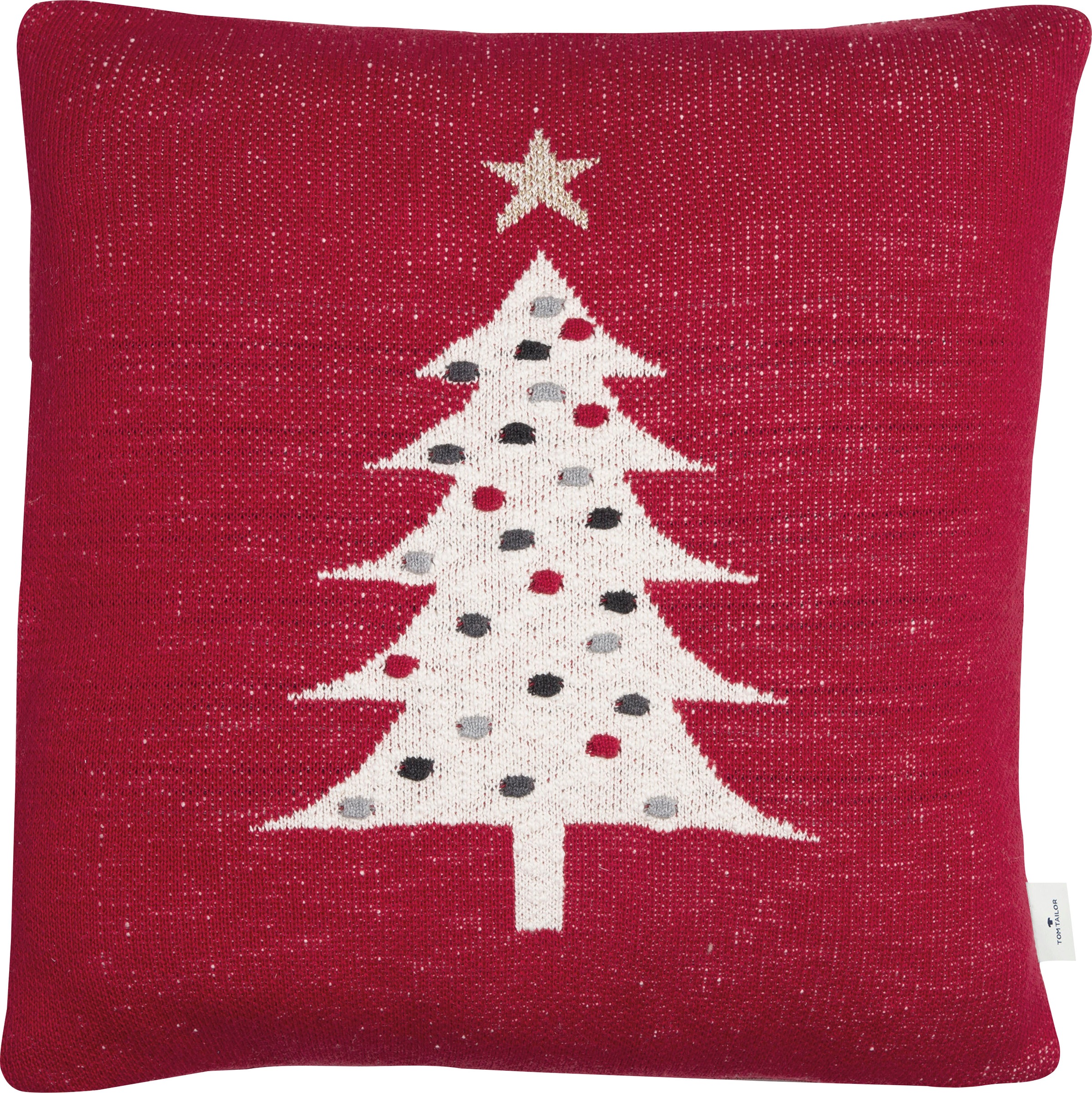 Image of TOM TAILOR HOME Dekokissen "Knitted Red Tree" Gestrickte Kissenhülle ohne Füllung mit Weihnachtsbaum-Motiv, 1 Stück