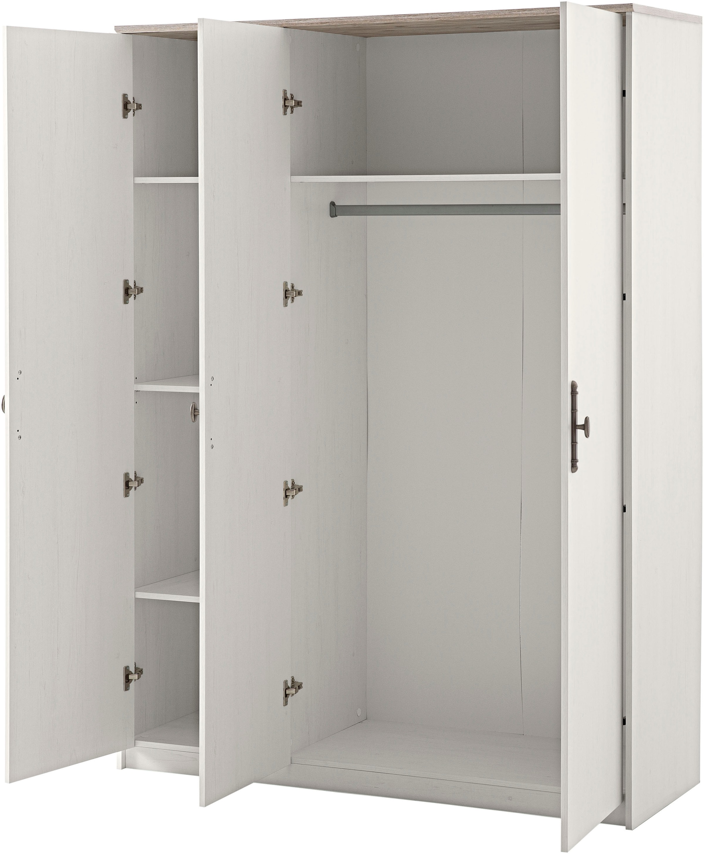 Home affaire Kleiderschrank »LiLLE, Drehtürenschrank im Landhausstil, Schrank mit Metallgriffen« viel Stauraum, mit Kleiderstange u Einlegeböden, vielseitig einsetzbar