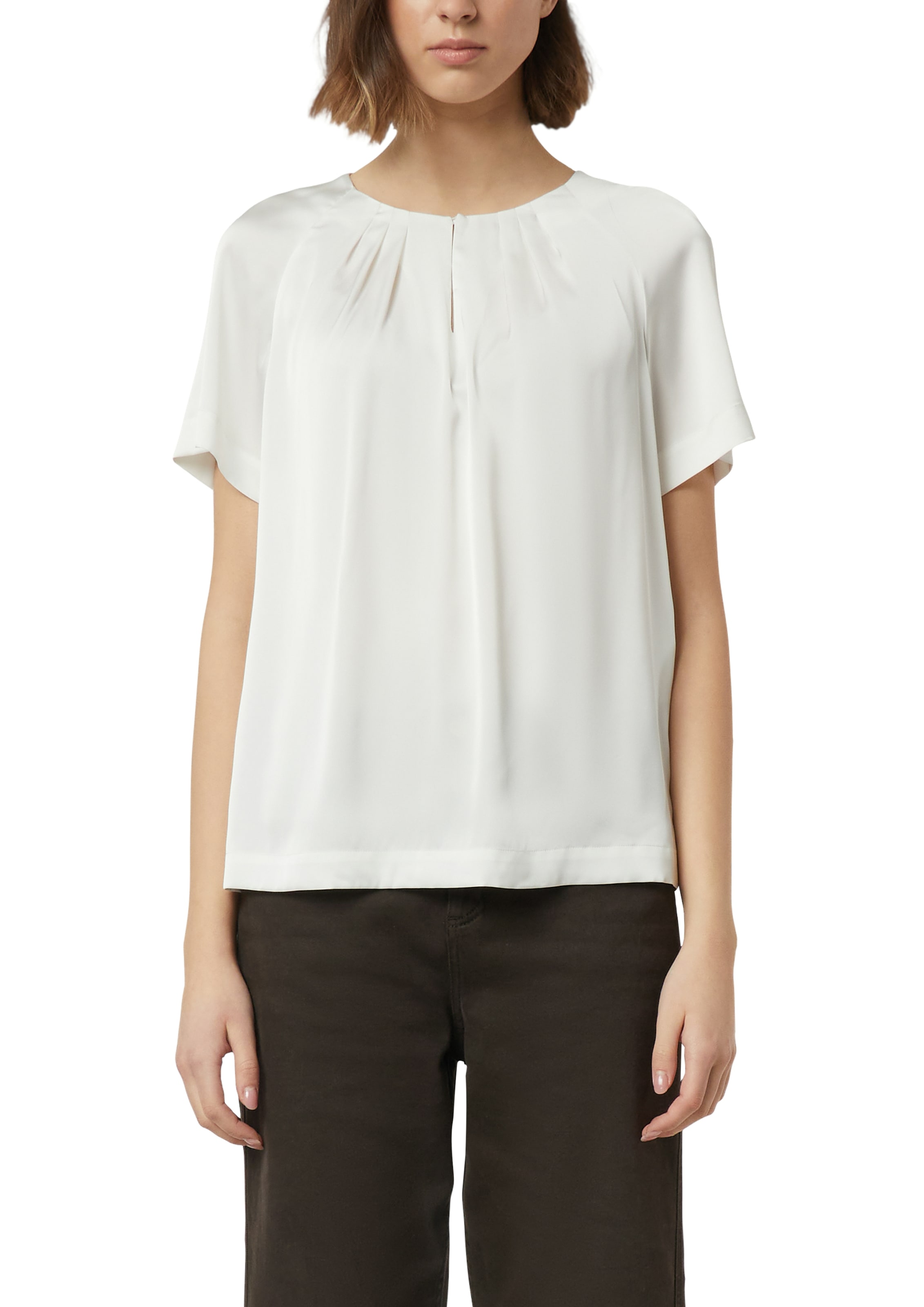 Comma Shirtbluse Sommer-Bluse mit gerafftem Kragen und Cut-out