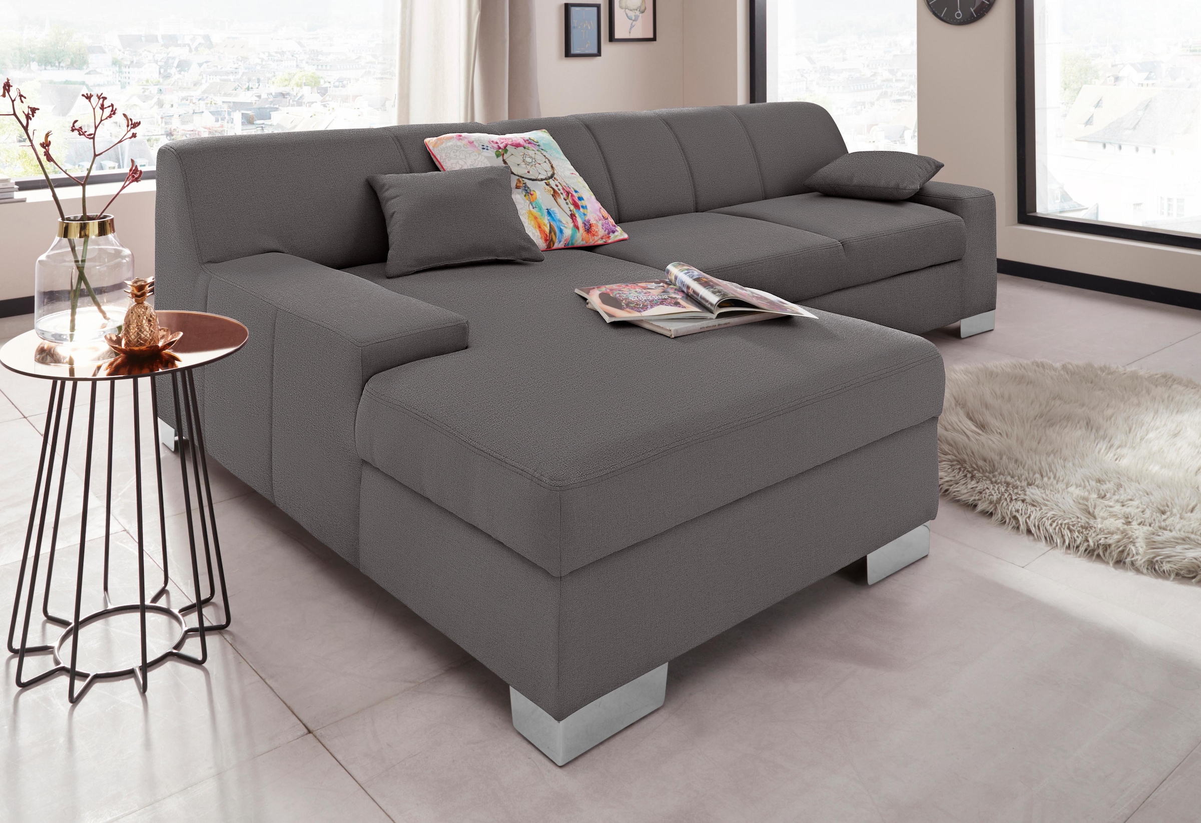 DOMO collection Ecksofa »Bero, elegant und zeitlos, flache Armlehnen, L-Form«, fester Sitzkomfort, wahlweise mit Bettfunktion