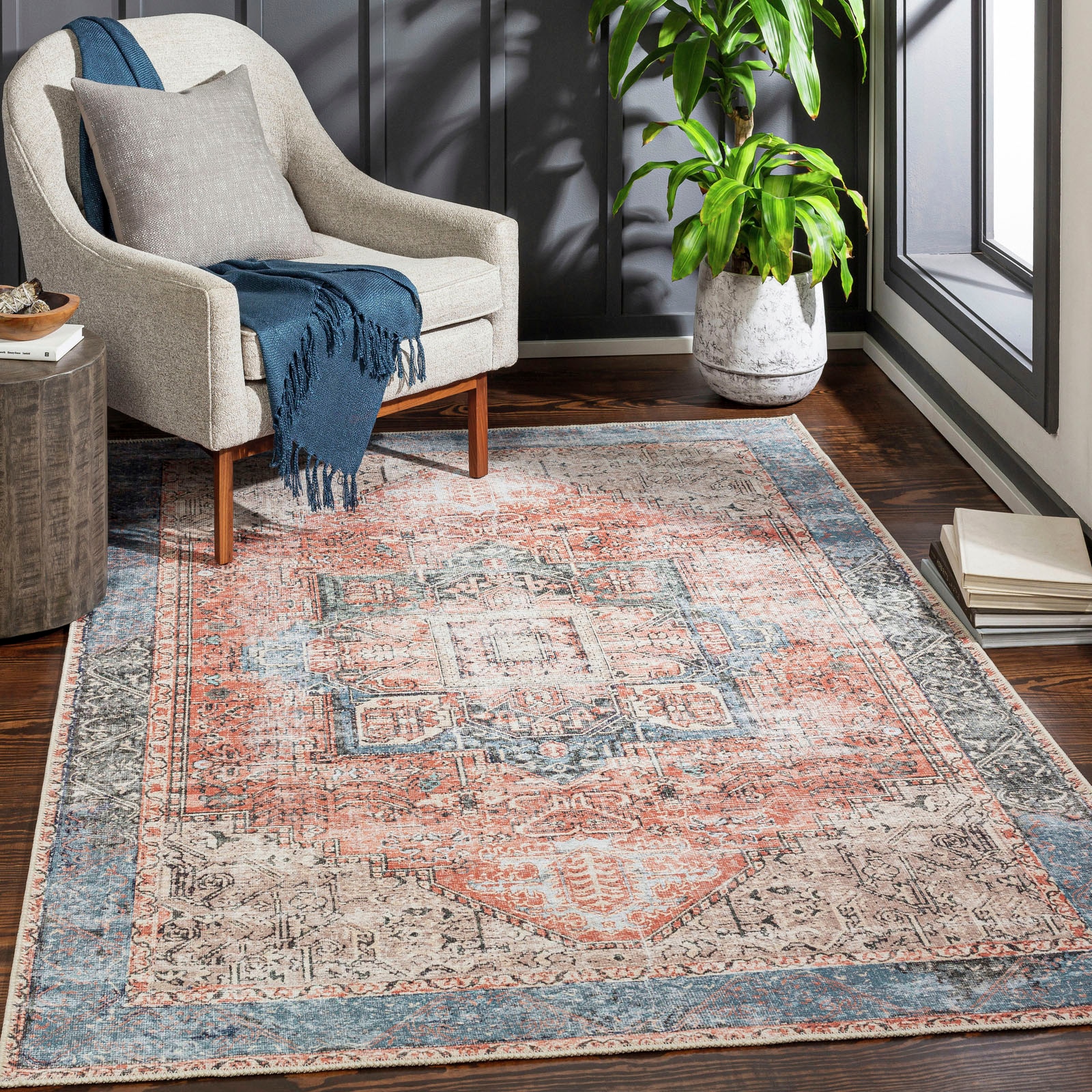 Image of Livabliss Teppich "RODAS" rechteckig 2 mm Höhe Maschinenwaschbar, Vintage Kurzflor Wohnzimmerteppich, Schlafzimmer