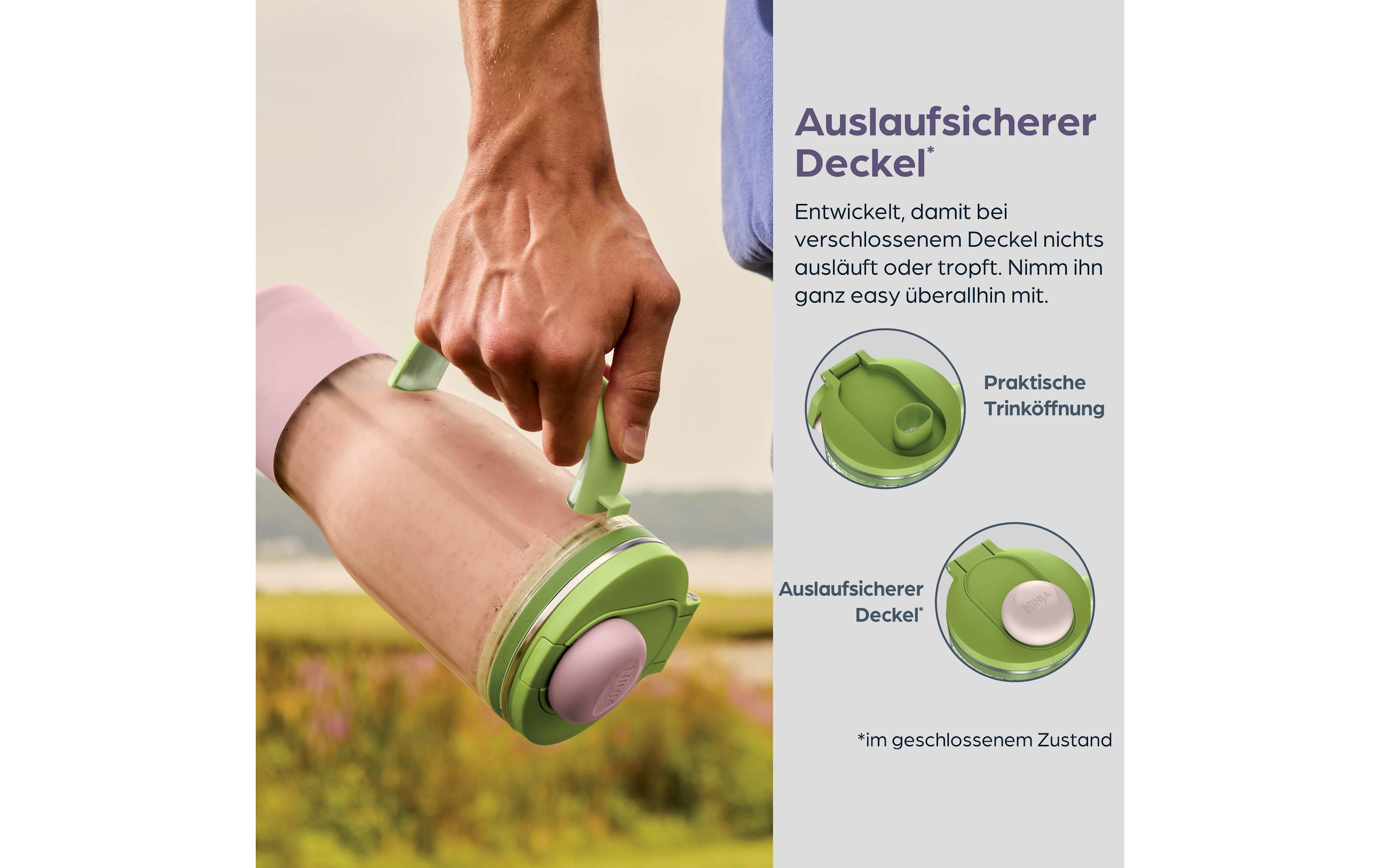 NINJA Zerkleinerer »BlendBoss To-Go-Becher-Mixer - stone/mint DB351EUST« 1100 W Auto-iQ-Technologie, Zerkleinert alles eiskalt-  sogar  tiefgefrorenes