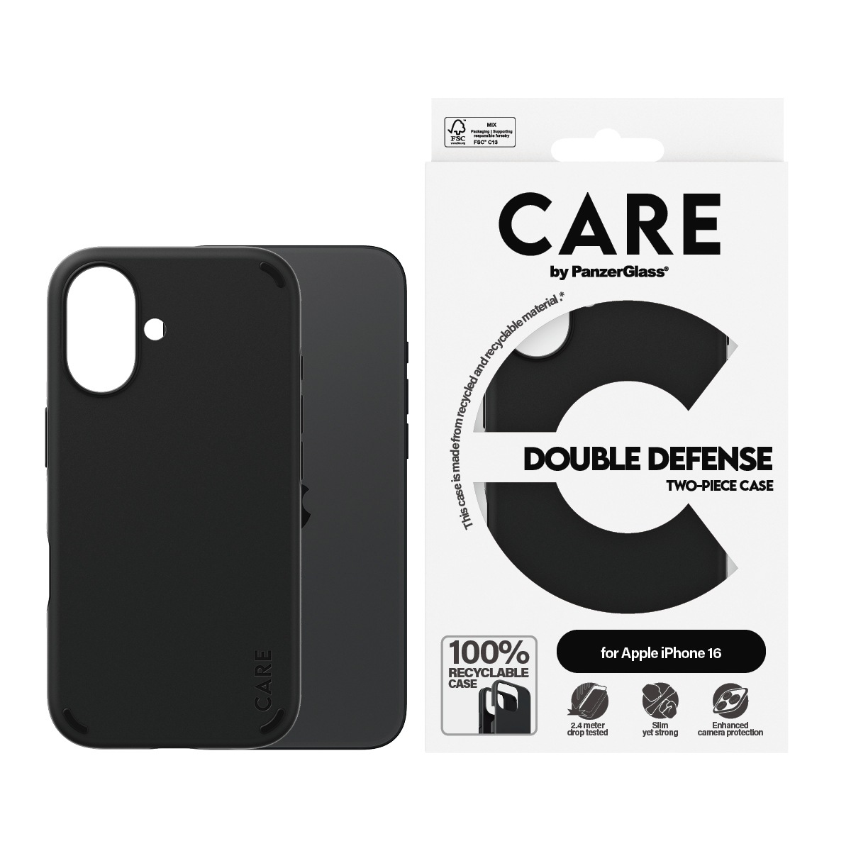 Image of CARE by PanzerGlass Handyhülle "Double Defence Case für Apple iPhone 16" Backcover, Schutzhülle, Handyschutzhülle, Case, Schutzcase, stossfest