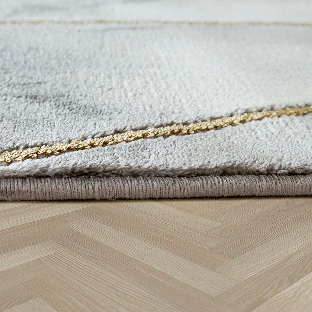 Paco Home Teppich »Kraft 525«, rechteckig, Kurzflor, Marmor-Design mit Bordüre, mit gold-/silberfarbenen Akzenten