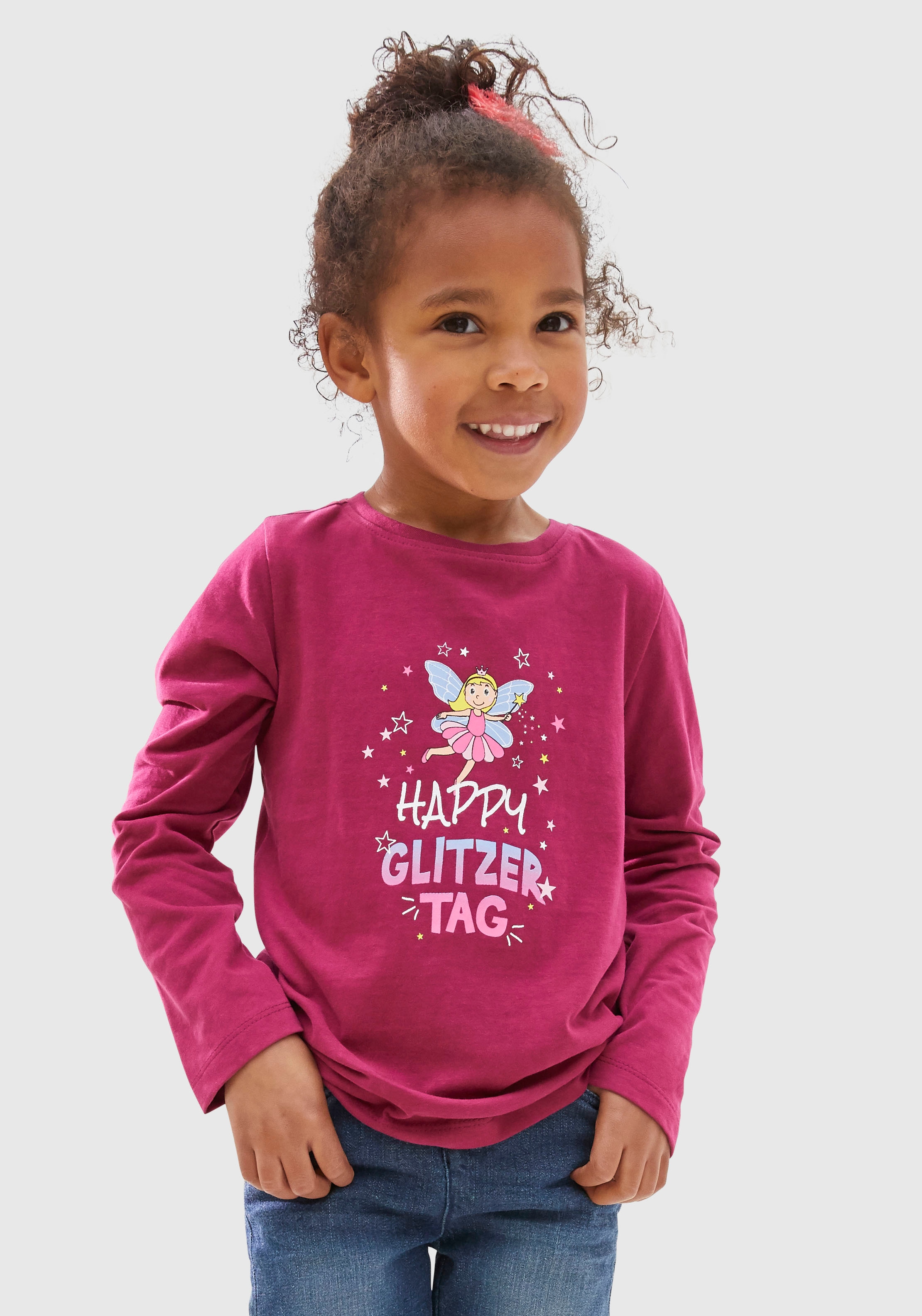 Modische KIDSWORLD Langarmshirt »Happy Tag«, Glitzer versandkostenfrei Druck Elfen shoppen