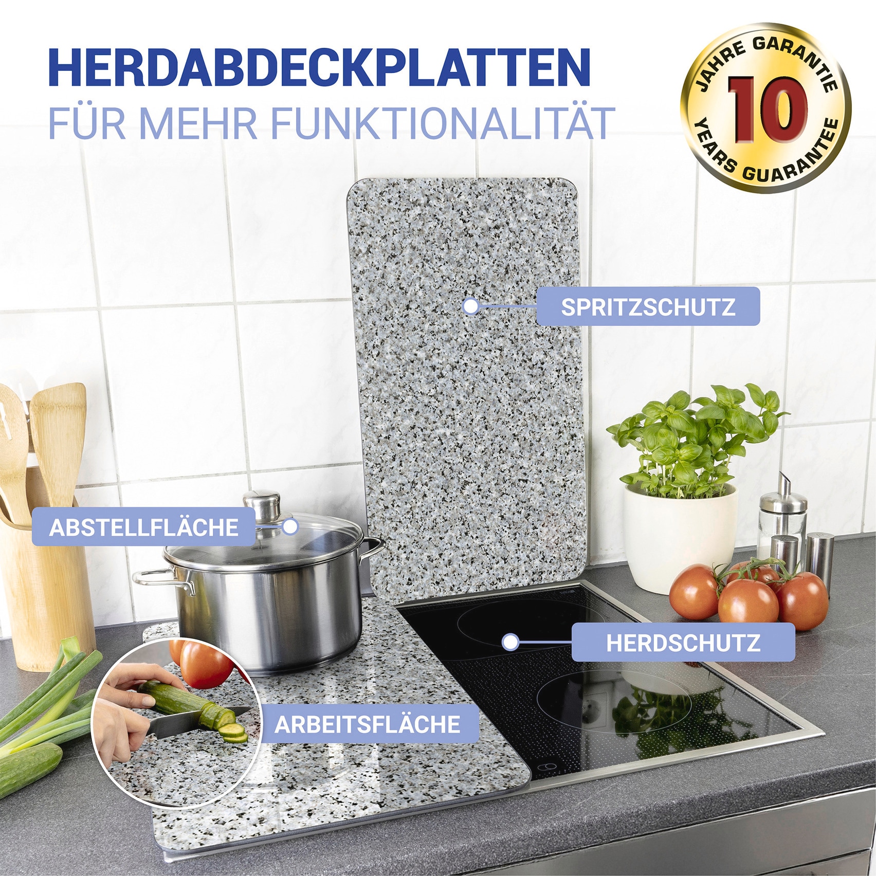 WENKO Herd-Abdeckplatte »Universal Modell Granit«, (Set, 2 tlg.), Herdabdeckung für alle Herdarten, kratzfest, mit rutschfesten Füssen