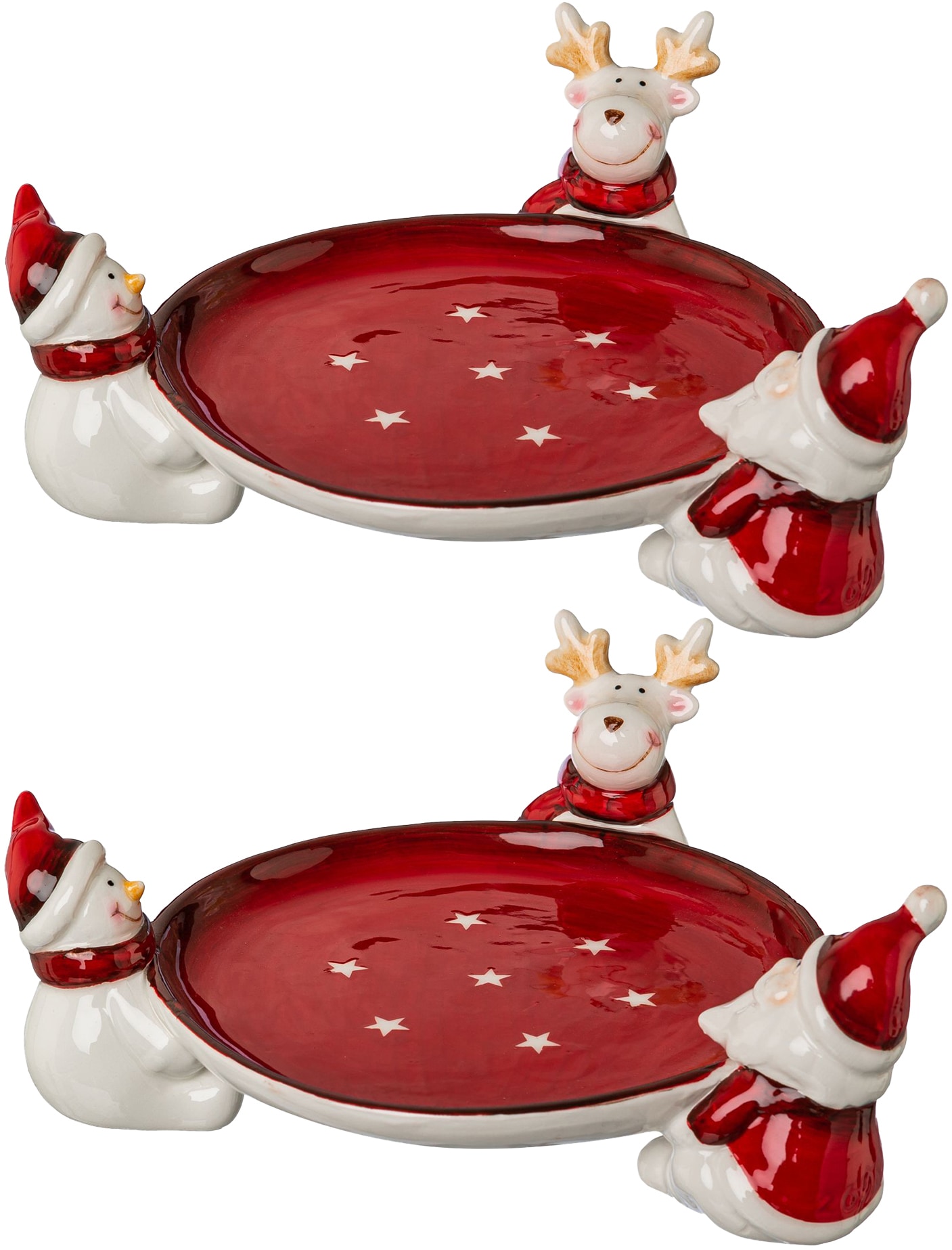 Creativ home Gebäckteller »Weihnachtsdeko rot«, (Set, 2 tlg.), mit  Weihnachtsfiguren, Ø ca. 16 cm
