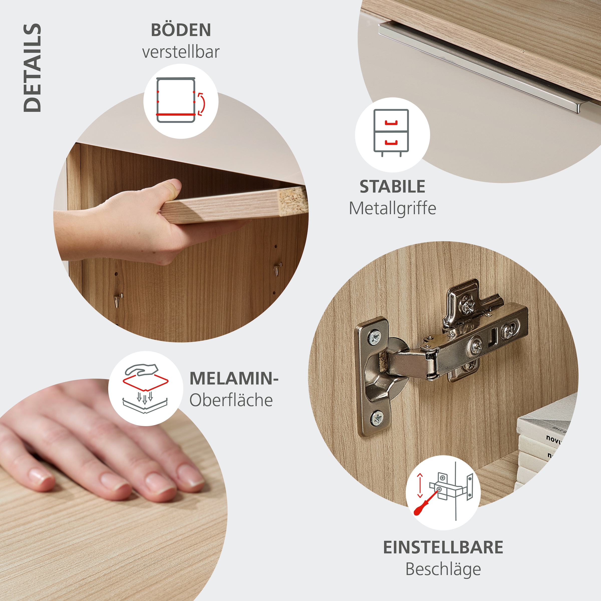 Innostyle Étagère à dossiers »Büroregal Santorin, 40x 198x 38 cm (B/H/T)« 1 cuis tlg. 1 tiroir, 6 compartiments ouverts, softclose, poignée métal