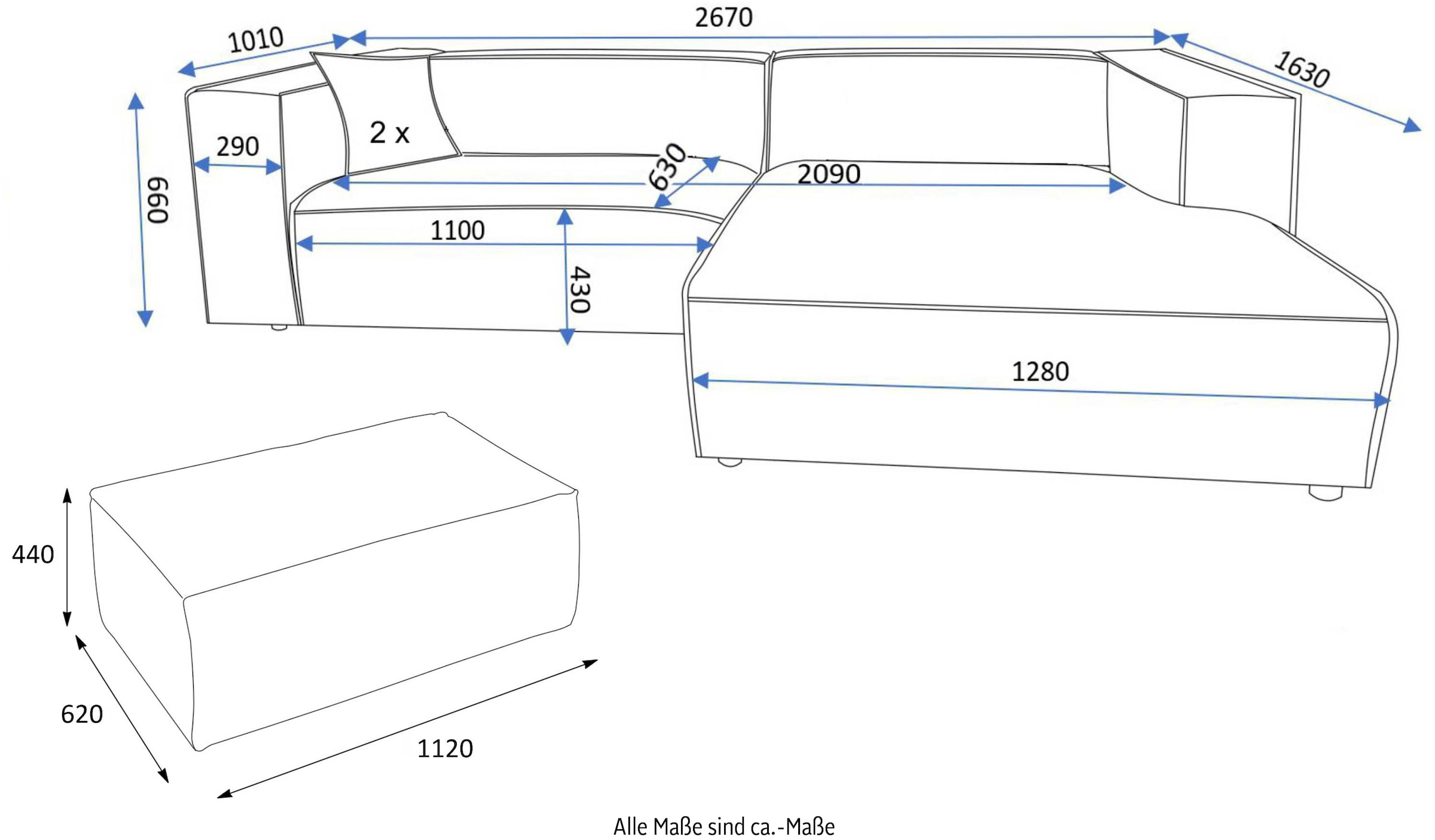 andas Polsterecke »BAKELS, Ecksofa-Set mit Hocker, L-Form mit Schlaffunktion«, Ecksofa-Set (incl. Hocker) im trendigen Megacord