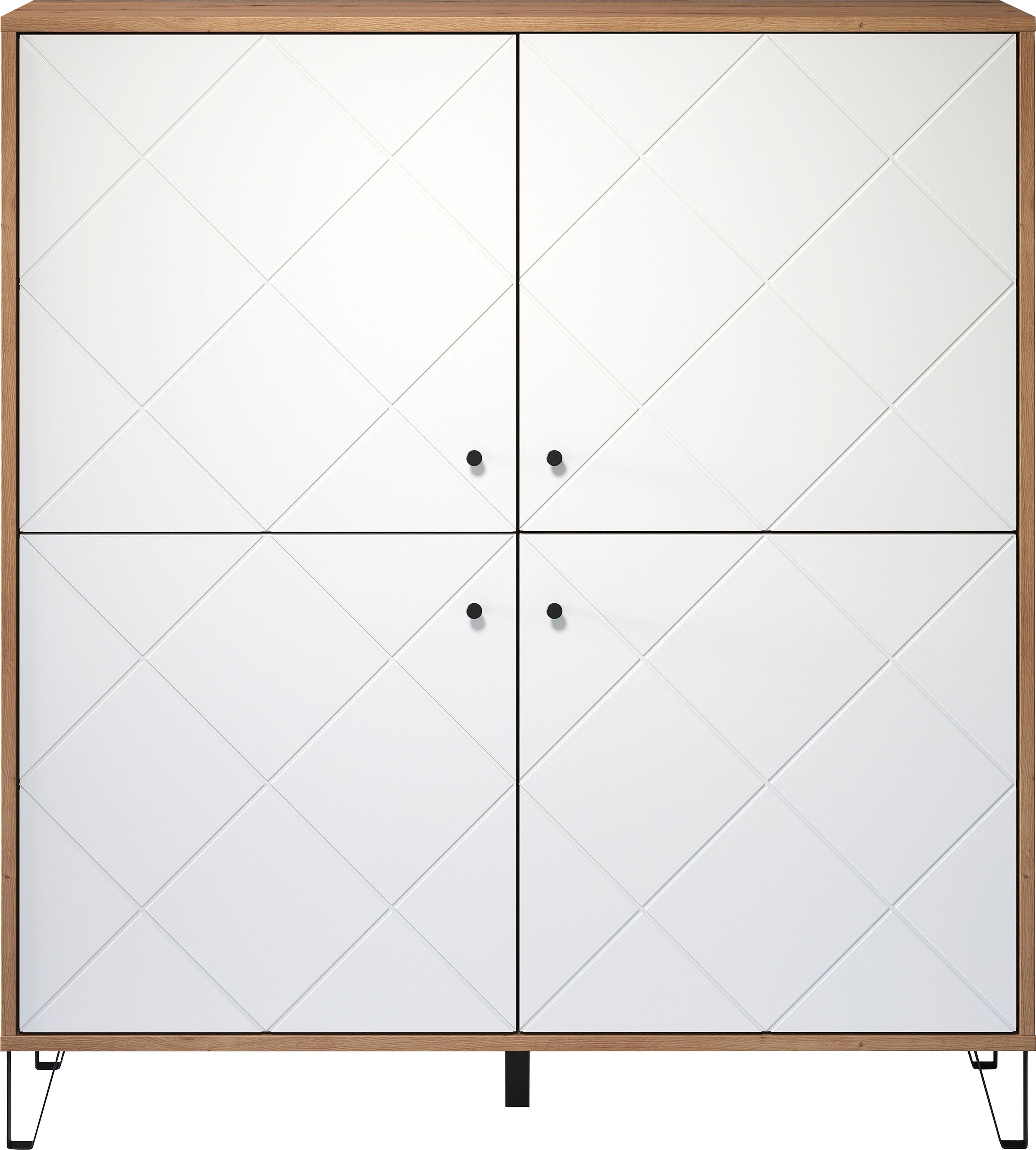 Places of Style Highboard »Tarragona«, Stauraumschrank, Fräsungen in Rautenoptik, 8 Fächer, Breite 123 cm