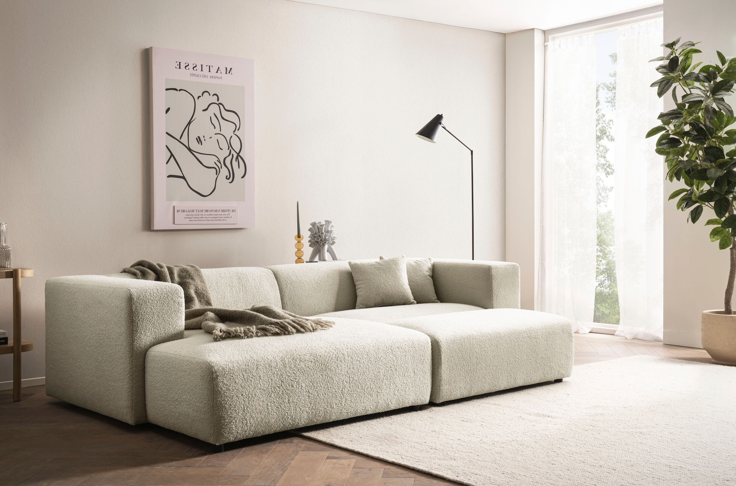 andas Polsterecke »BAKELS, Ecksofa-Set mit Hocker, L-Form mit Schlaffunktion«, Ecksofa-Set (incl. Hocker) im trendigen Megacord
