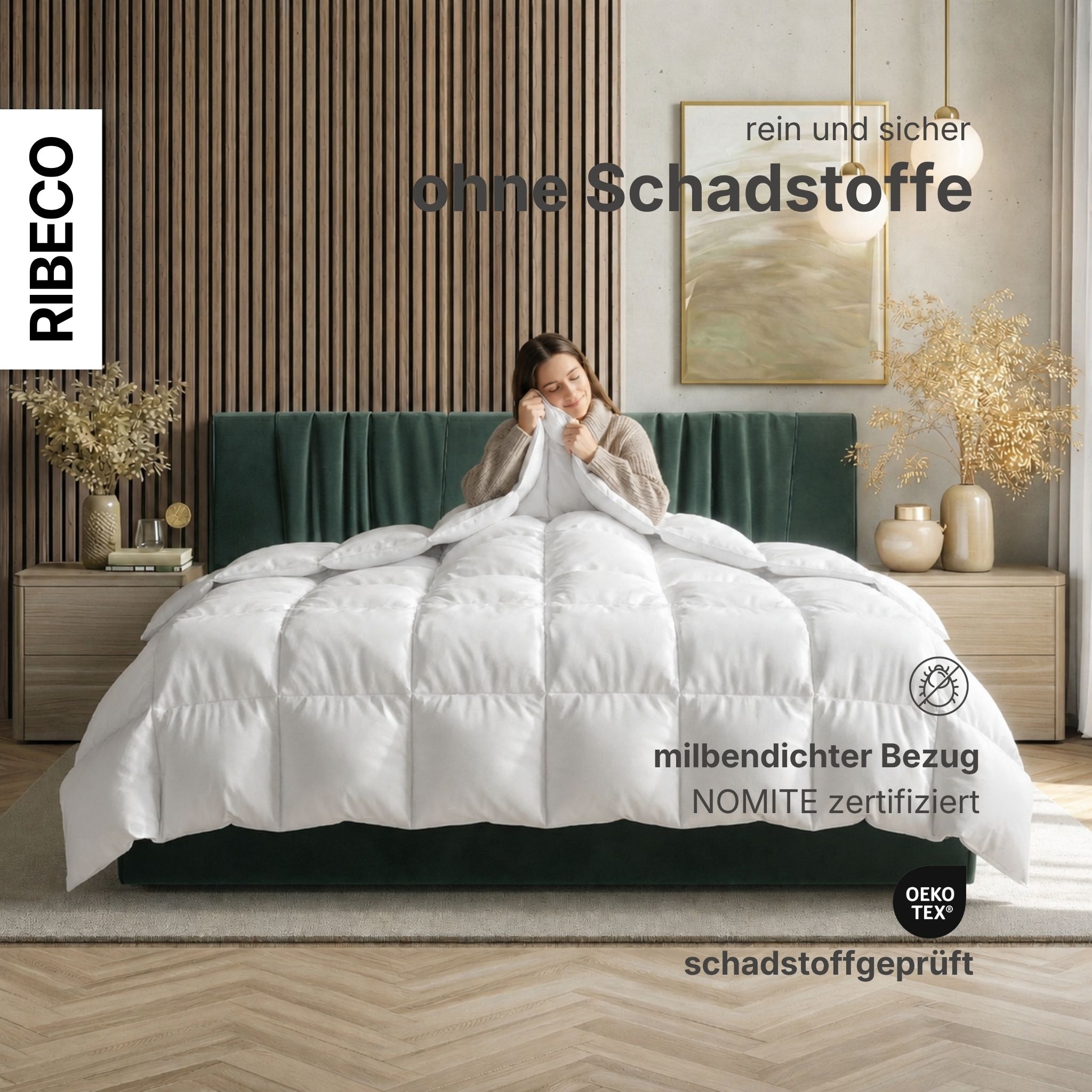 RIBECO Couette en plumes »Laram, Bettdecken für Sommer oder Winter, Made in Germany« léger Füllung 90 % plumes, 10 % duvet 1 cuis tlg. Excellent rapport qualité-prix, couette 135x200 cm ou 155x220 cm, couverture