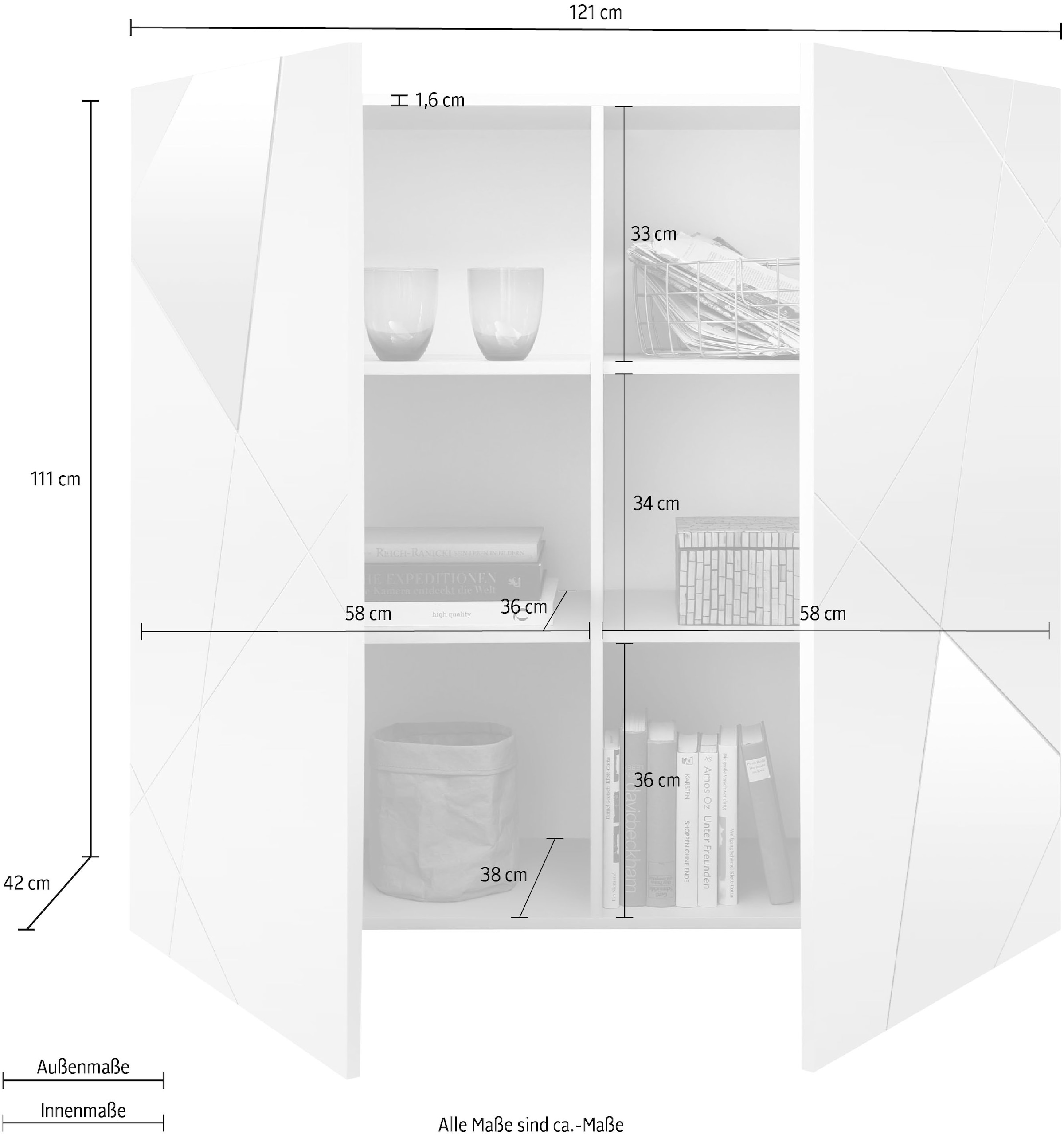 INOSIGN Highboard »Vittoria«, Breite 121 cm, Front mit Siebdruck und Spiegel