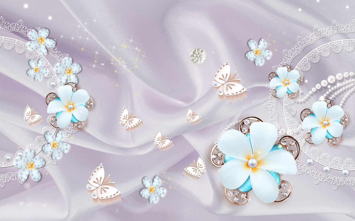 Papermoon Fototapete »Muster mit Blumen und Schmetterlingen«