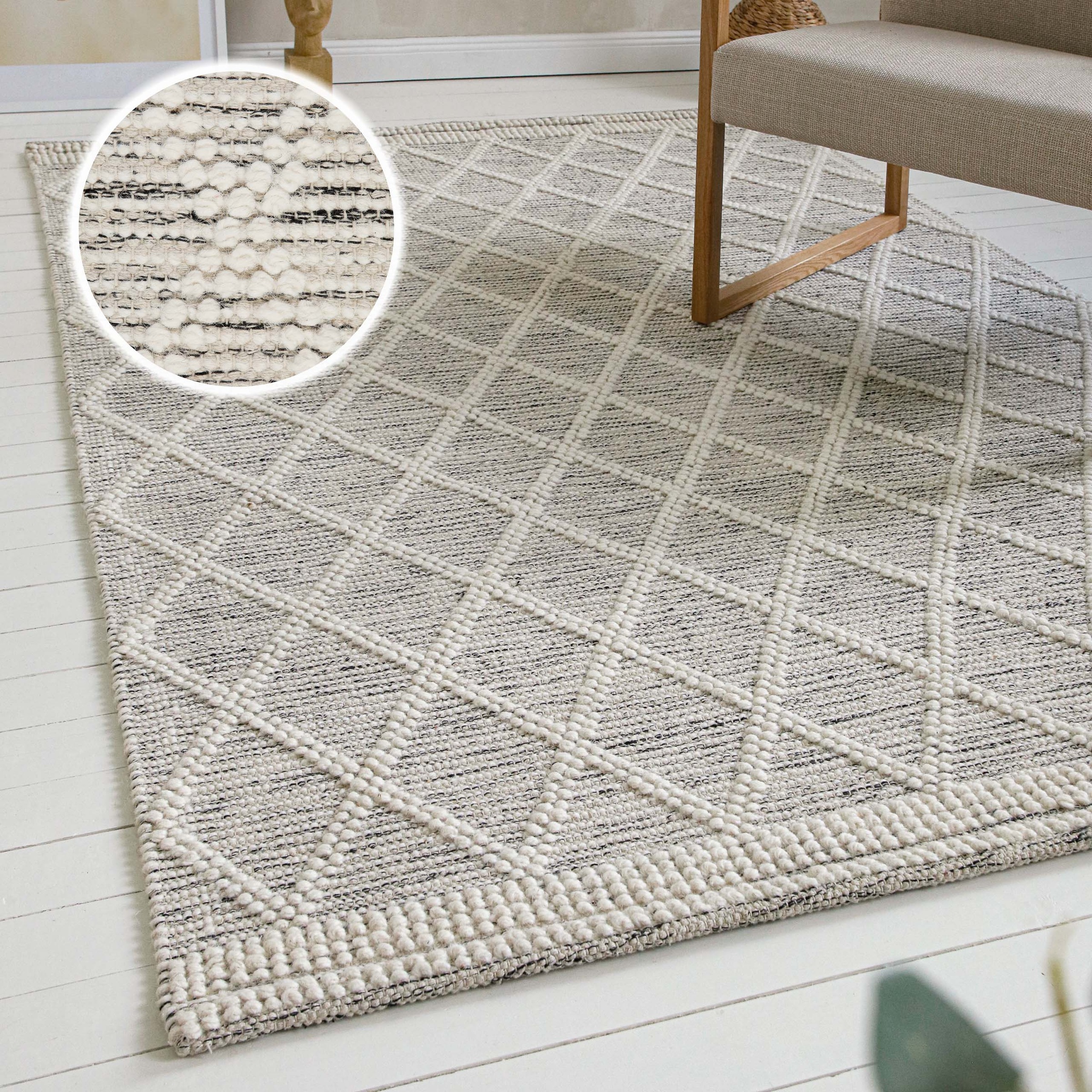 Image of GOODproduct Teppich "Jeppe" rechteckig 8 mm Höhe 70% Wolle, handgewebt, Raute, Hoch-Tief, Wohnzimmer, Naturfaser