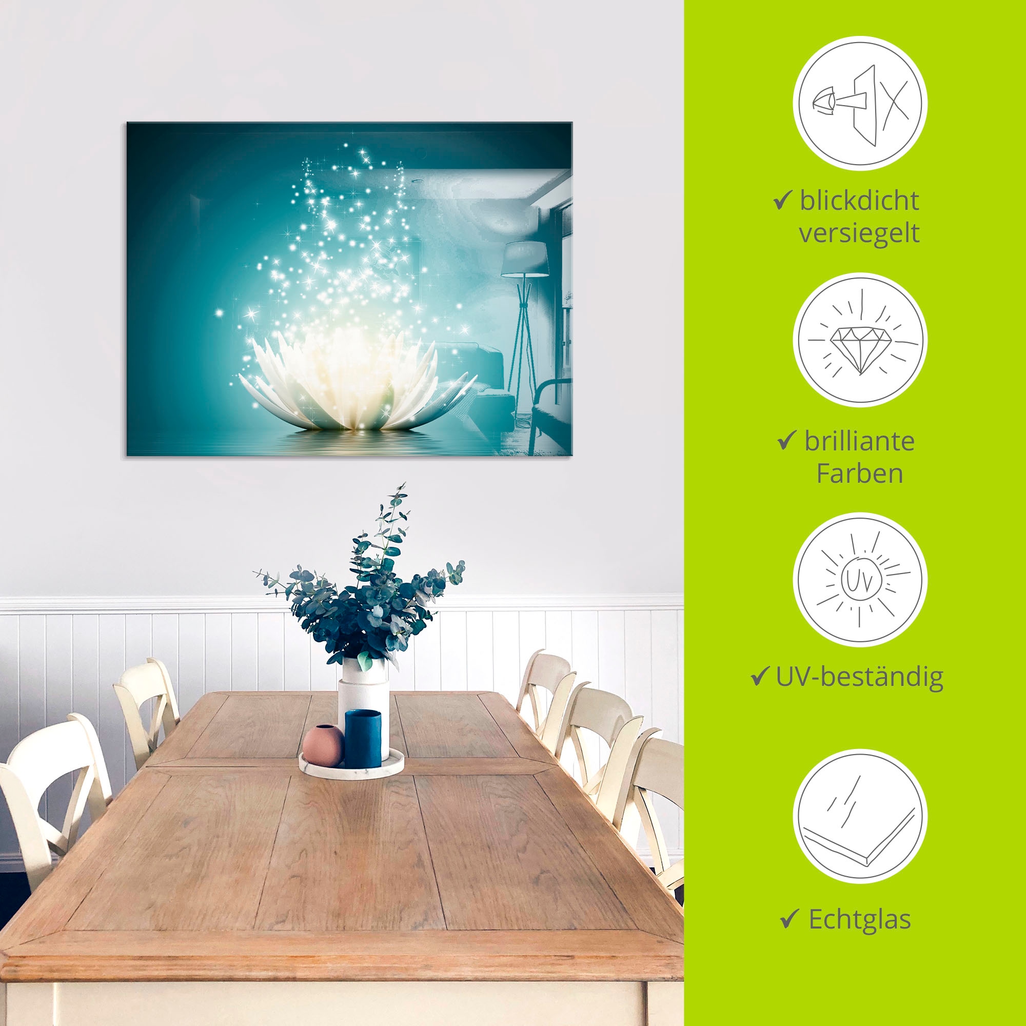 Artland Glasbild »Magie der Lotus-Blume«, Blumen, (1 St.), in verschiedenen Grössen