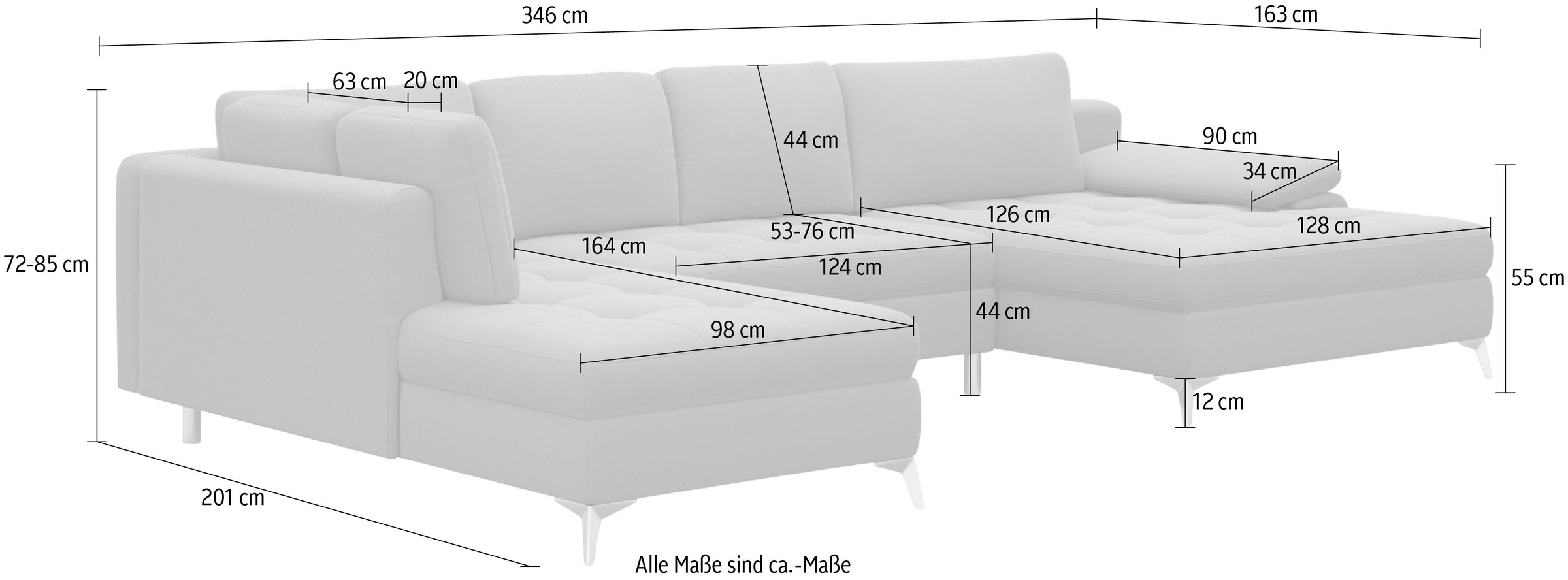 sit&more Wohnlandschaft »Latigo U-Form«, mit Mega-Recamiere, wahlweise mit Bettfunktion und Bettkasten