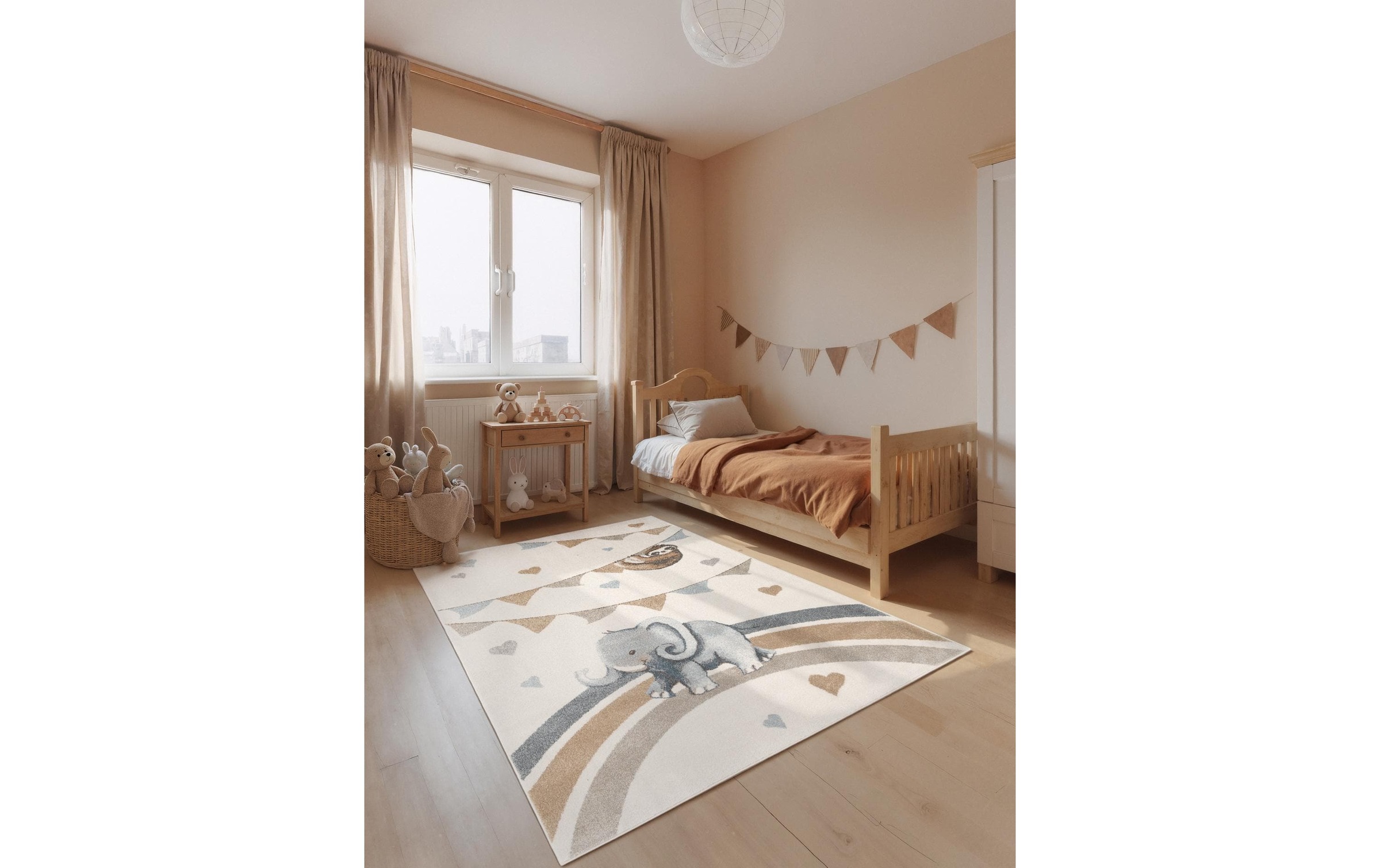 Image of Villeroy & Boch Kinderteppich "Walk like an Elephant Rainbow Party Teppich" rechteckig 9 mm Höhe Spielteppich weich, Kinderzimmer, Boho Kids Spielunterlage, Tieremotiv
