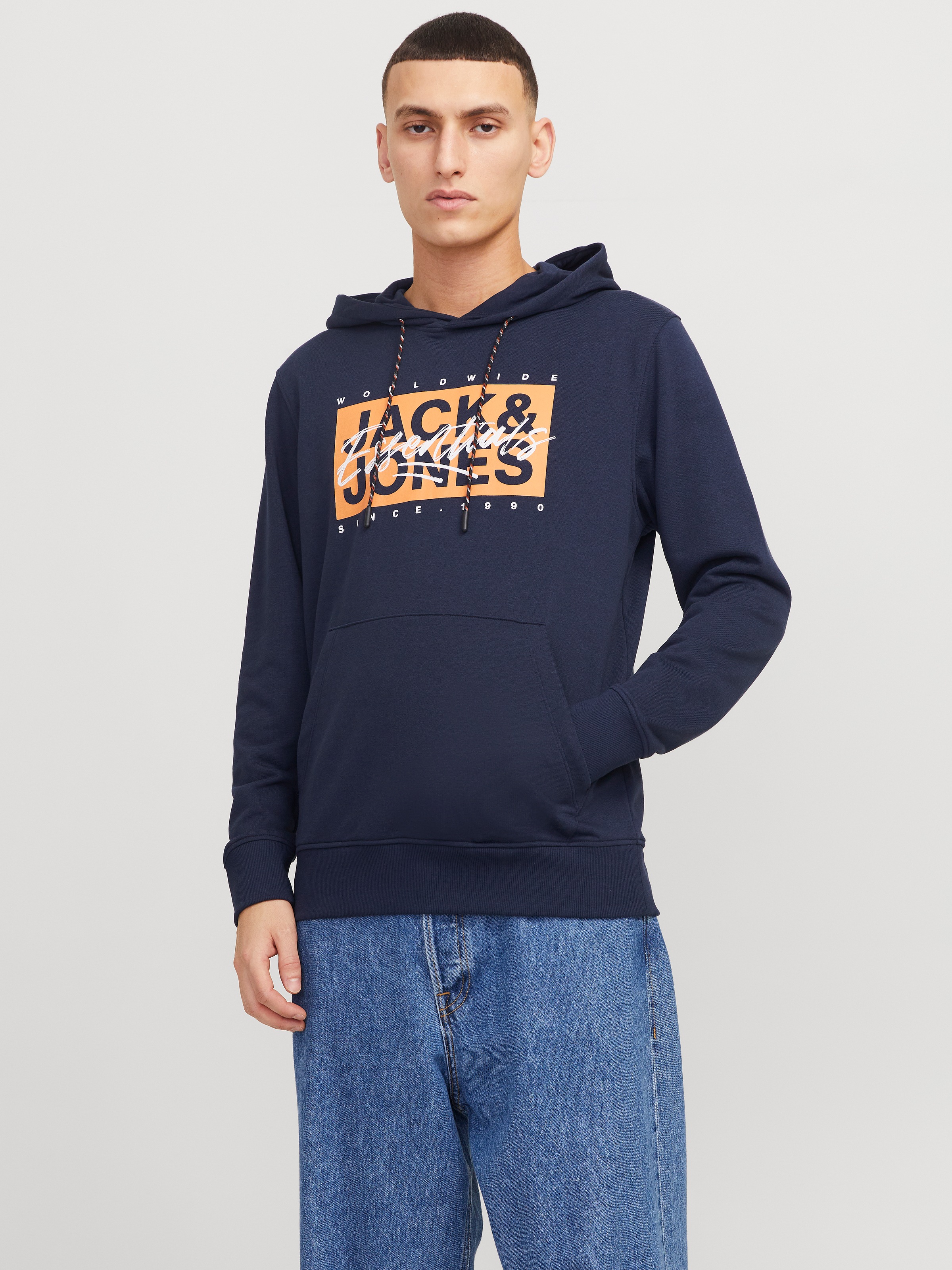 Image of Jack & Jones Kapuzensweatshirt "JJCOLTON – Sweater mit Print, Regular Fit und Materialmix", bedruckt, modisch, regular fit, angeraute Sweatware, Kapuze