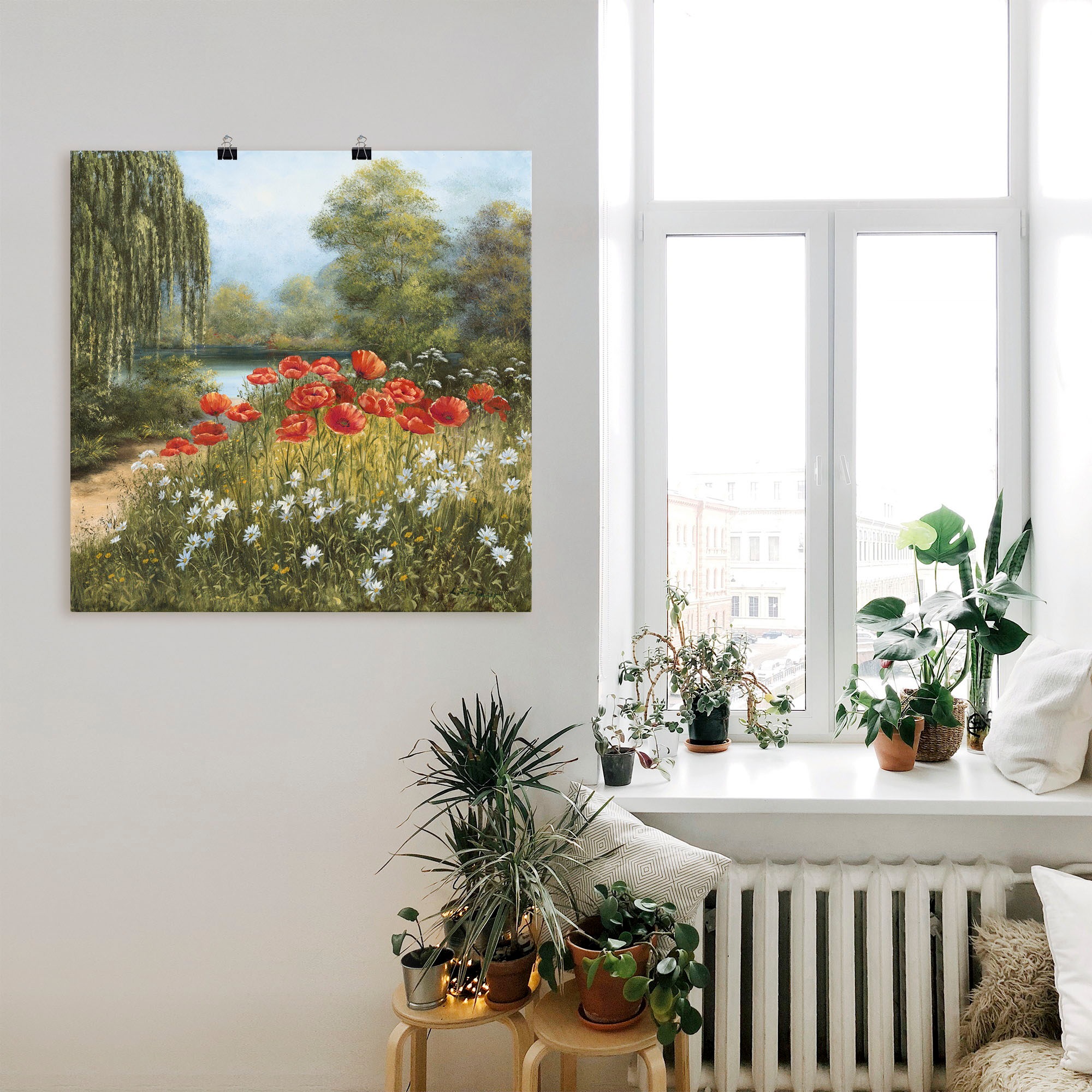 Artland Wandbild »Mohnwiese am See«, Blumenwiese, (1 St.), als Alubild, Outdoorbild, Leinwandbild, Poster in verschied. Grössen