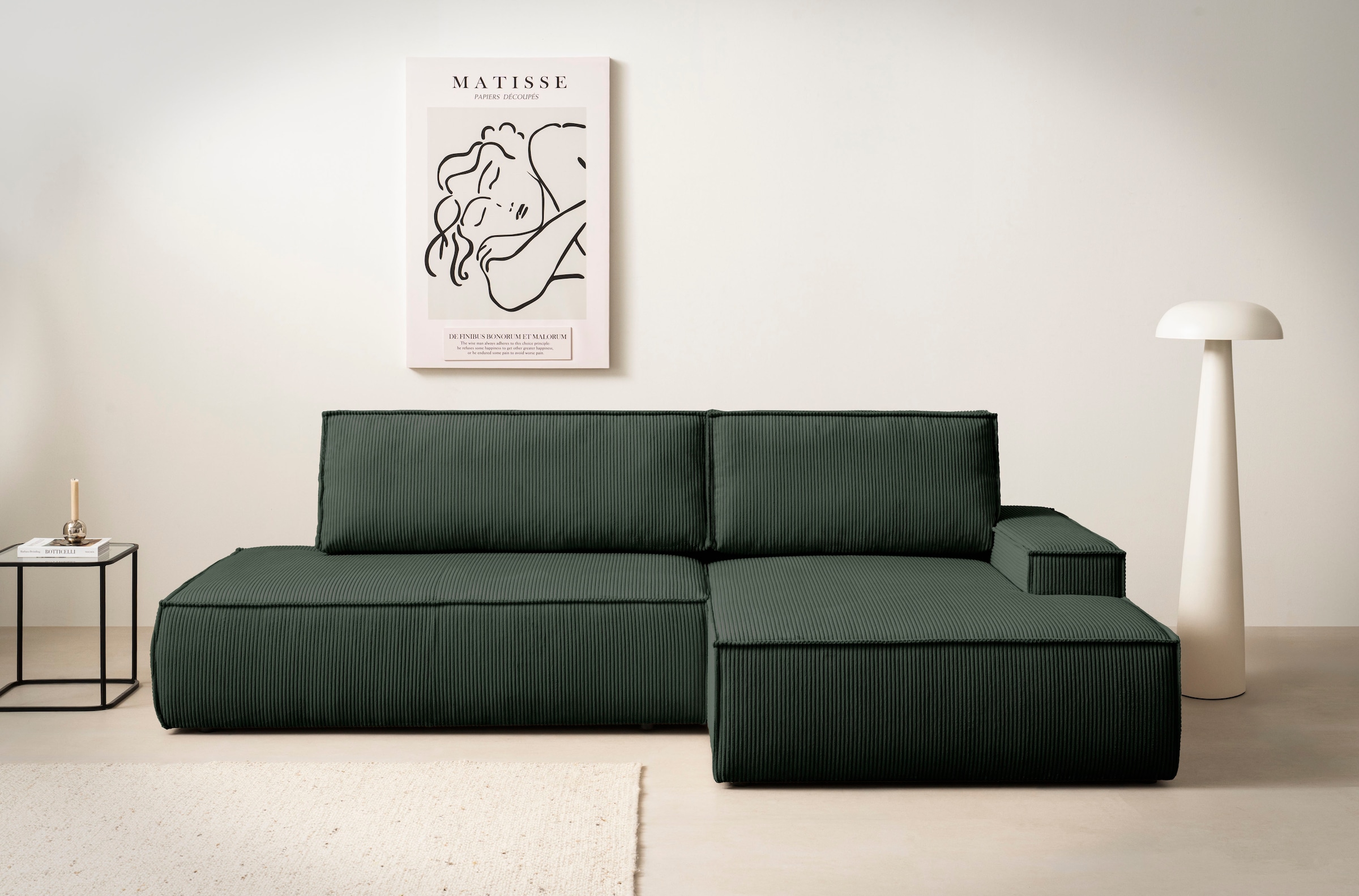 Home affaire Ecksofa »SHERWOOD, Schlafsofa in L-Form offen (275cm), Cord, Leinenoptik«, Schlaffunktion und Bettkasten, Kedernaht, hoher Sitz- & Liegekomfort