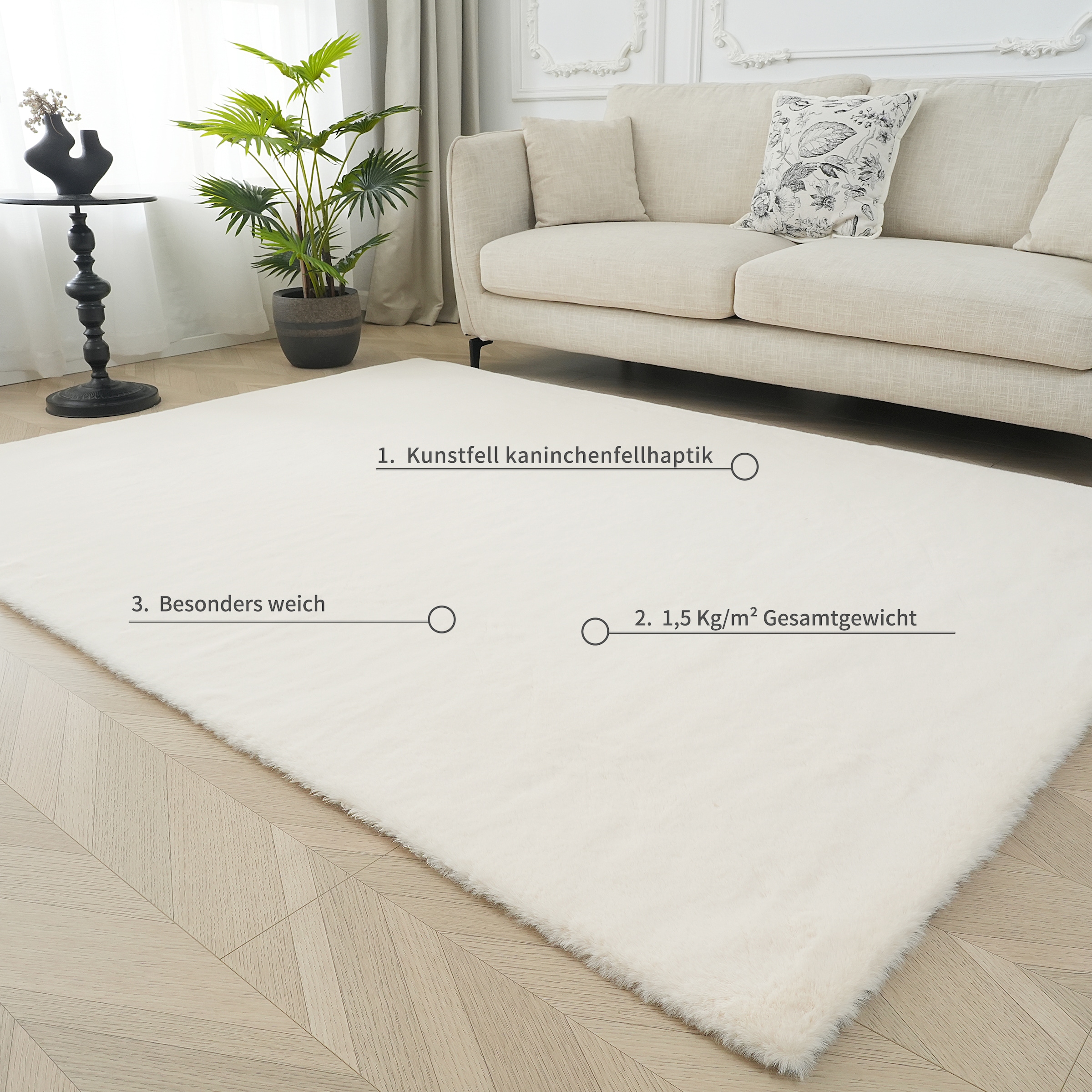 Bruno Banani Fellteppich »Rabbit 2, Kunstfell Teppich, Modern« rechteckig 25 mm Höhe Kaninchenfell-Haptik, sehr weich, Wohnzimmer, Schlafzimmer, Esszimmer