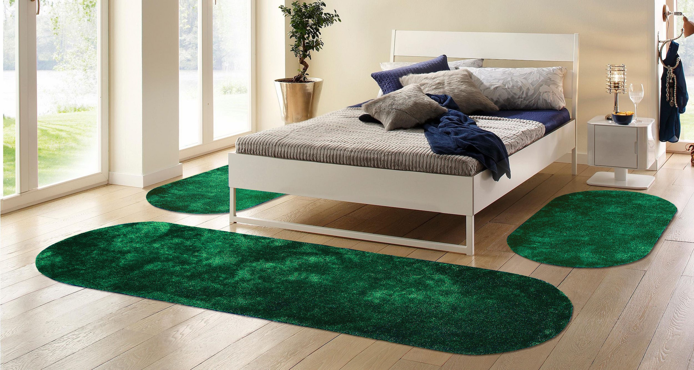 Bruno Banani Hochflor-Bettumrandung »Dana Teppich, Kundenliebling«, (3 tlg.), unifarben, Mikrofaser, pflegeleicht, Bettvorleger, Schlafzimmer