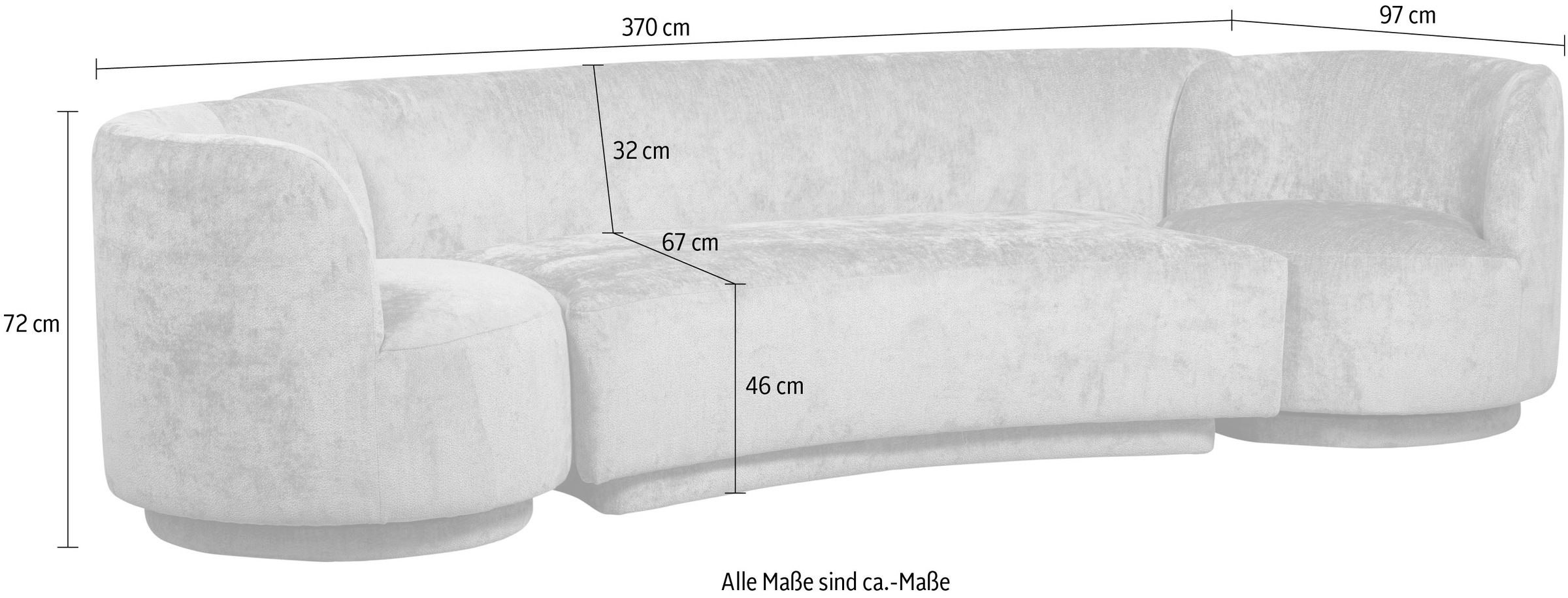 WOOOD Loungesofa »Combi Popular Chenille-Bezug organische Form H 72 x B 290 x T 97 cm« Mit 2 sessel, Tragkraft 400 kg, Maximale Verschleissfestigkeit