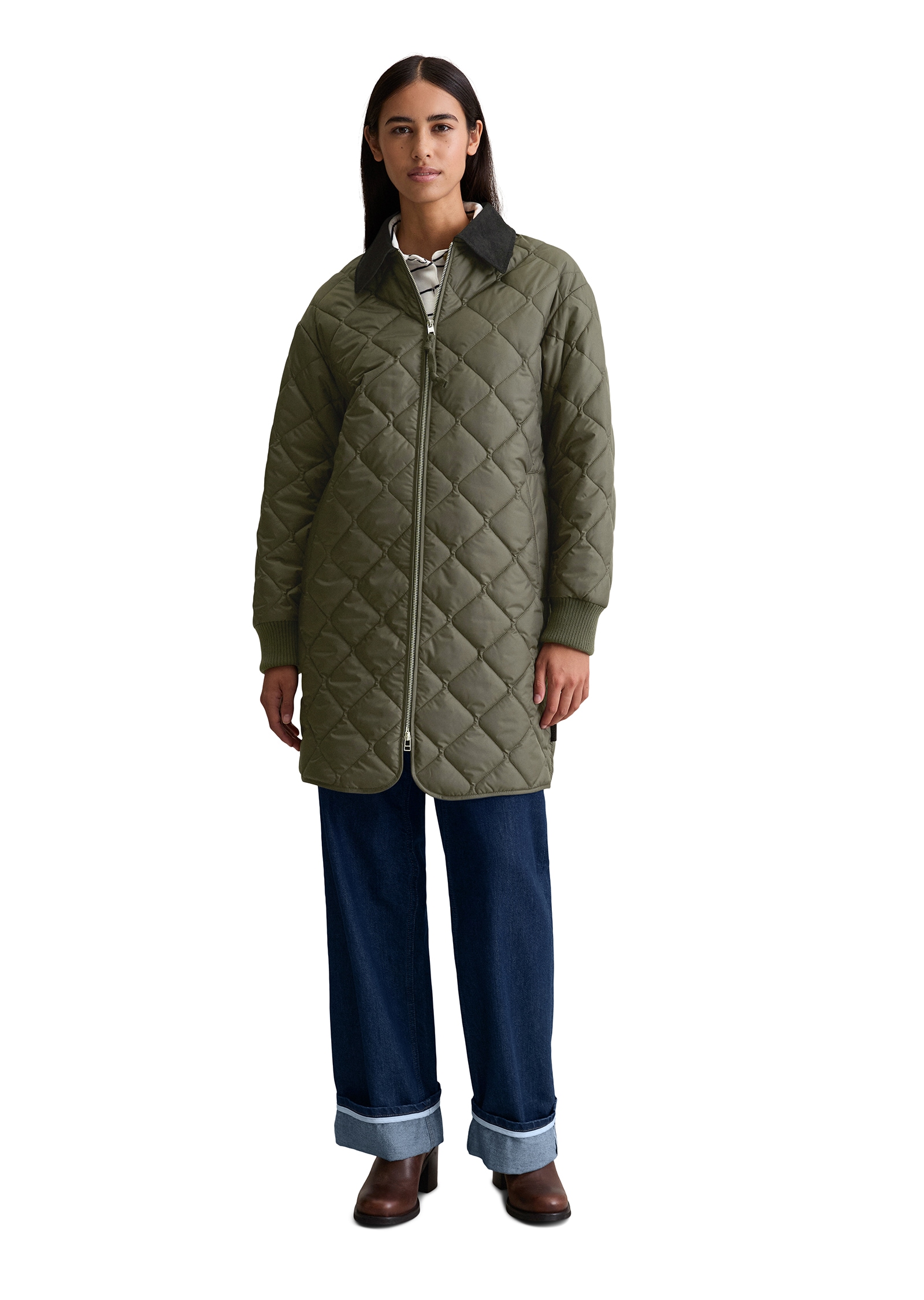Marc O'Polo DENIM Steppmantel, relaxed fit, 2-Wege-Reissverschluss, Cord-Kentkragen