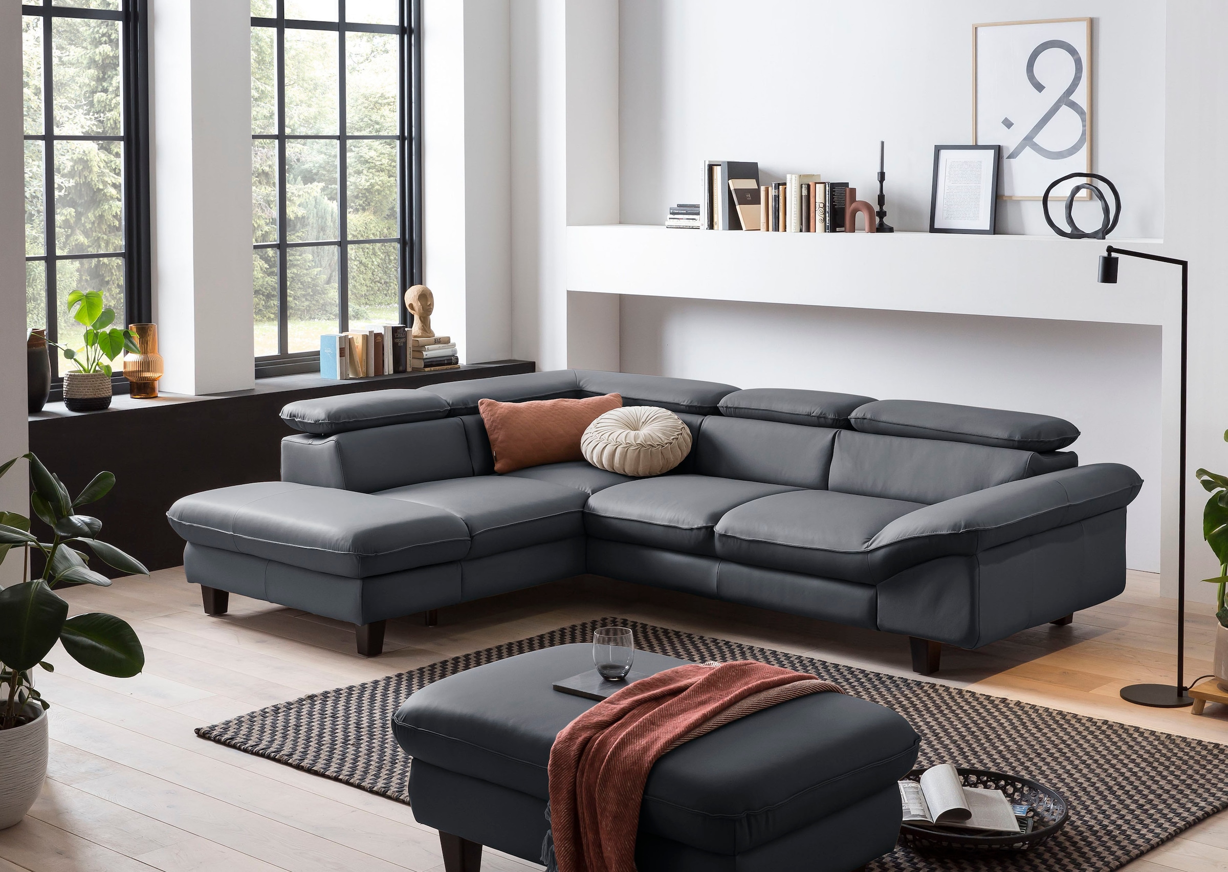 Home affaire Canapé d'angle »Pilot L-Form« avec réglage de la tête, optionnellement avec fonction couchage & coffre de lit