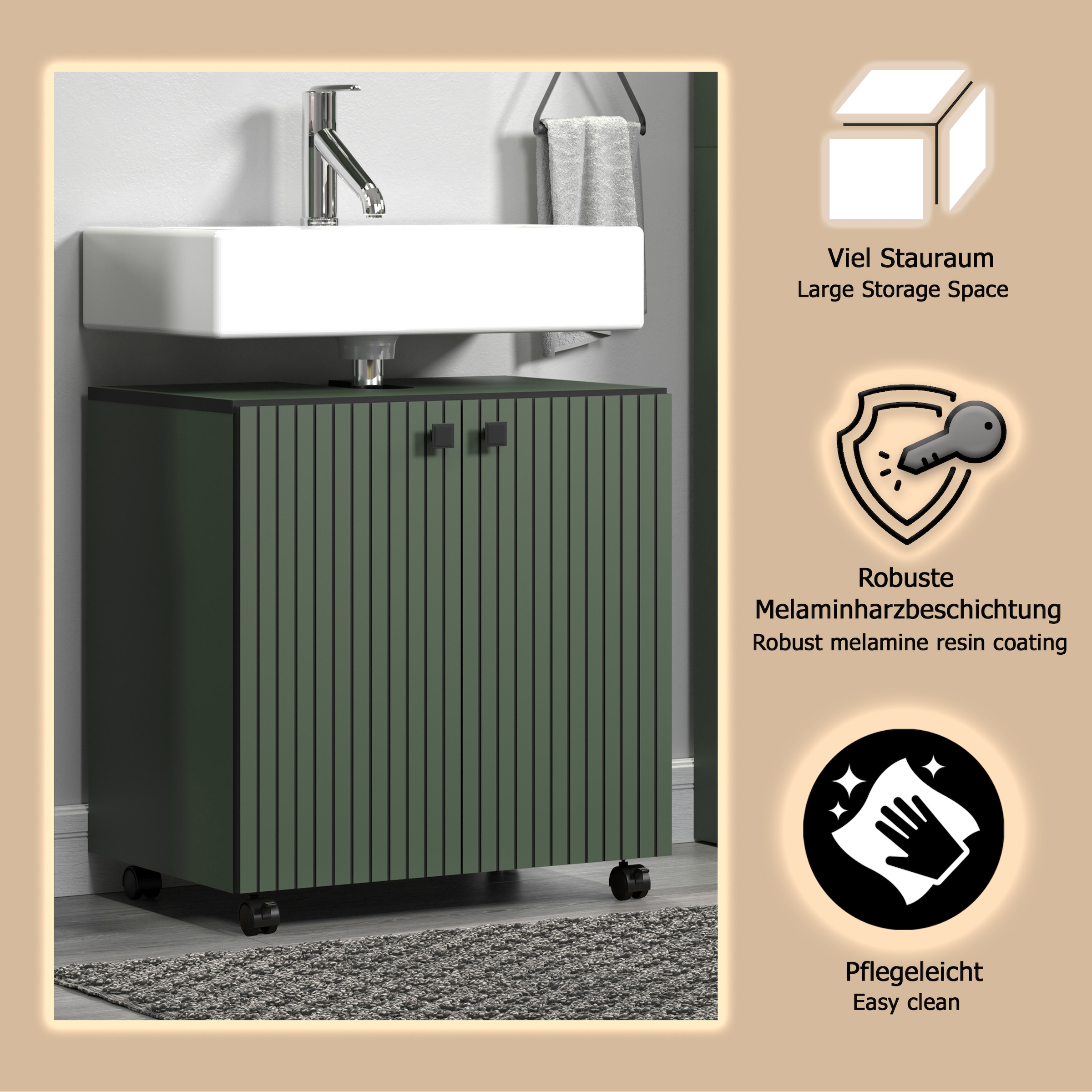 welltime Waschbeckenunterschrank »Amrum«, Waschtisch auf Rollen - (B/T/H) wahlweise 60-80/42/64 cm