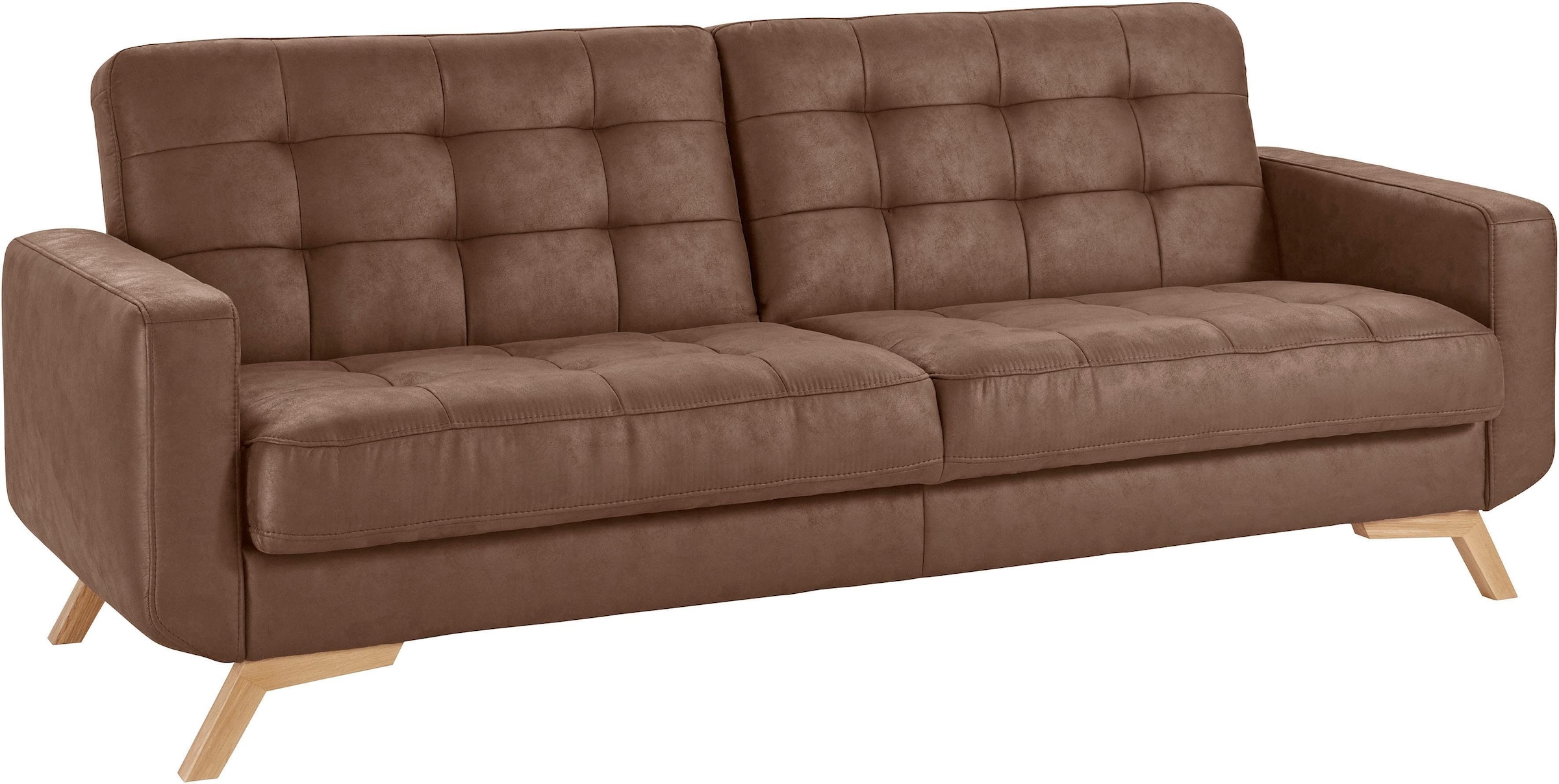 exxpo - sofa fashion 3-Sitzer »Fiord, aktuelles Design, tolle Detailverarbeitung im Sitz und Rücken«, bequem, wahlweise Kippcouch mit Bettfunktion und Bettkasten, Holzfuss