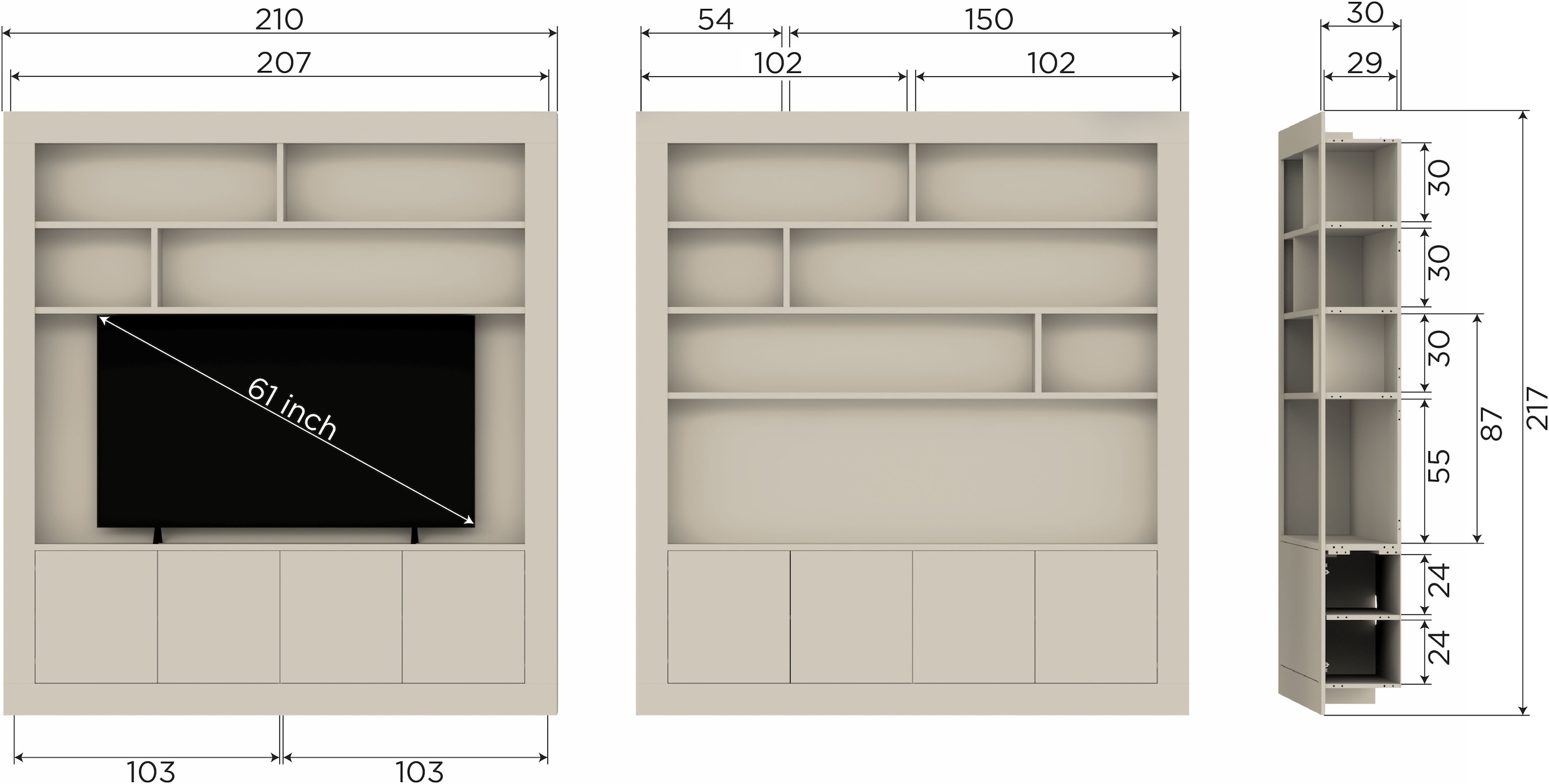 WOOOD Meuble mural »Wallcover FSC® Mix Kiefernholz mit Druckmechanismus 210x 31x 229 cm«