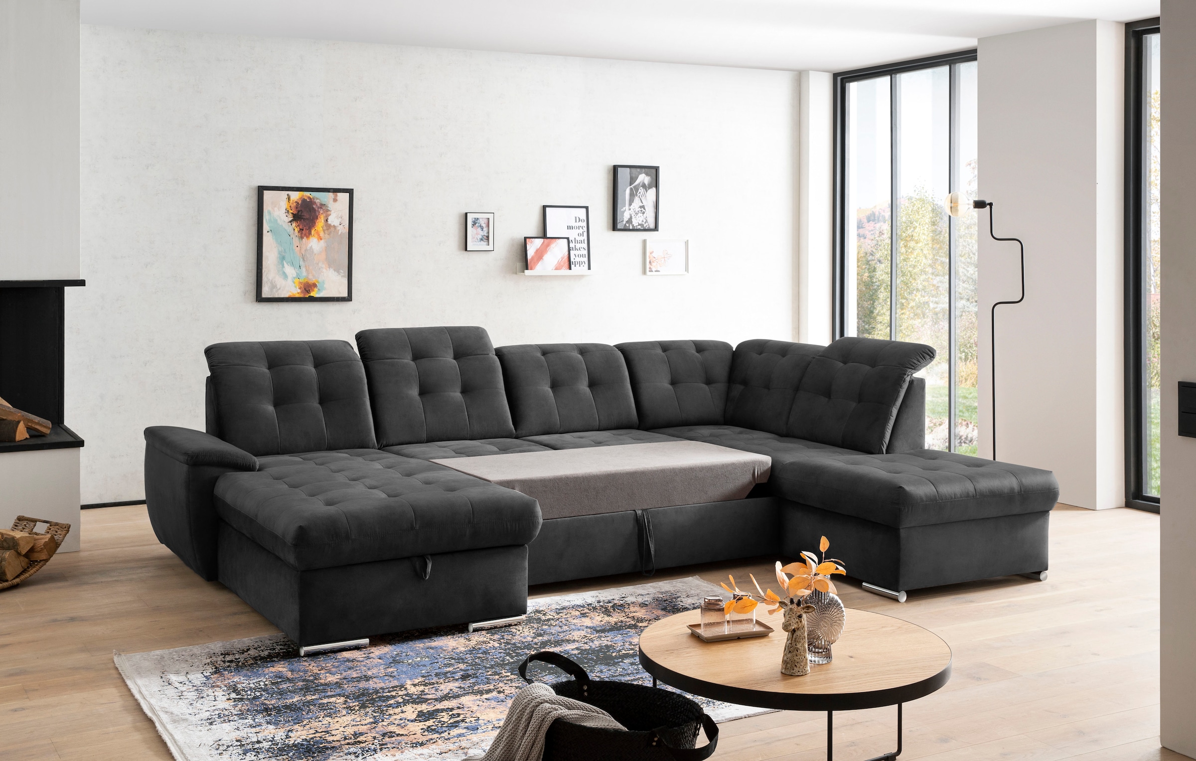 exxpo - sofa fashion Wohnlandschaft »Durango, aufwendige Sitz- und Rückenverarbeitung, bequem, U-Form«, inkl. Kopfteilverstellung, wahlweise mit Bettfunktion und Bettkasten