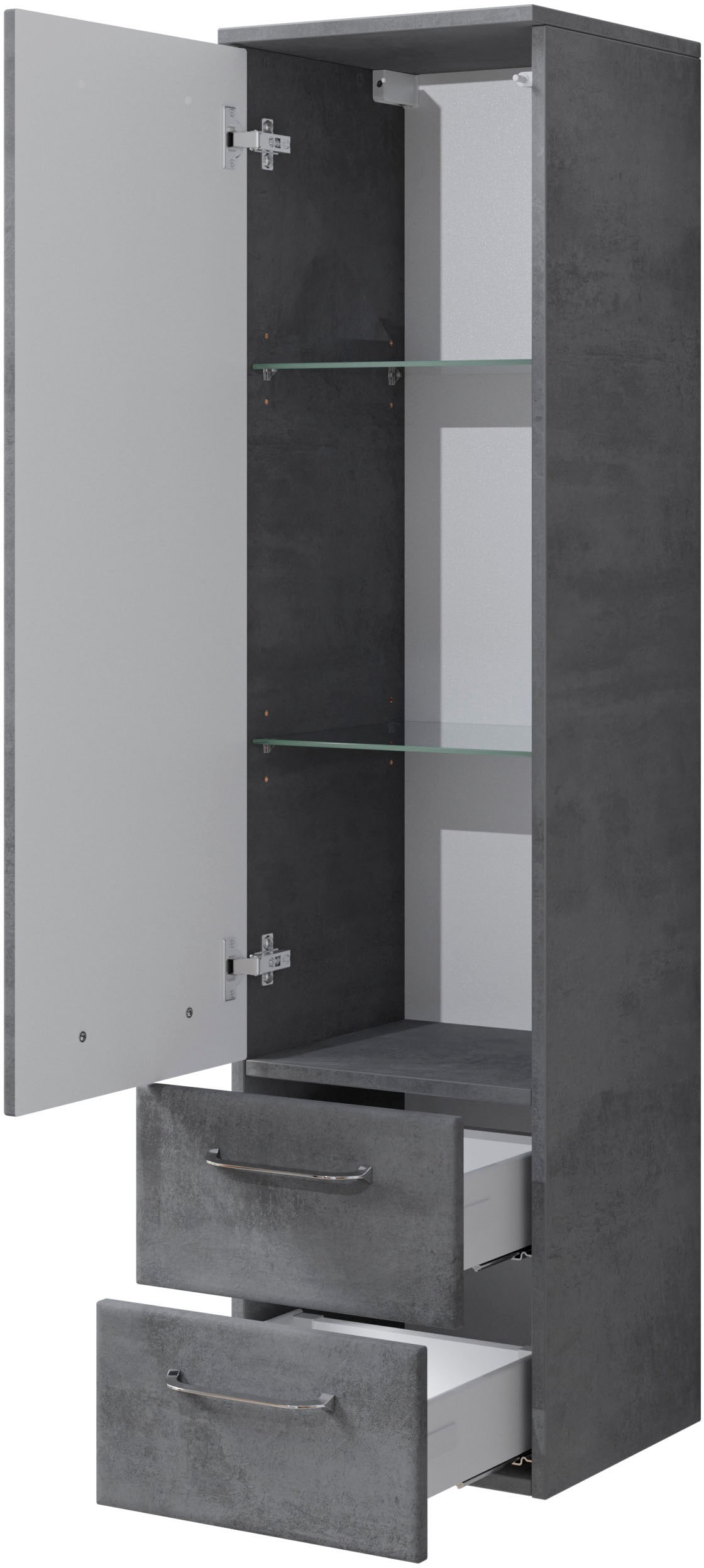 Saphir Midischrank »Quickset 945 Badschrank 35 cm breit, 1 Tür, 2 Schubladen« Badezimmer-Midischrank inkl. Türdämpfer, Griffe in Chrom glänzend