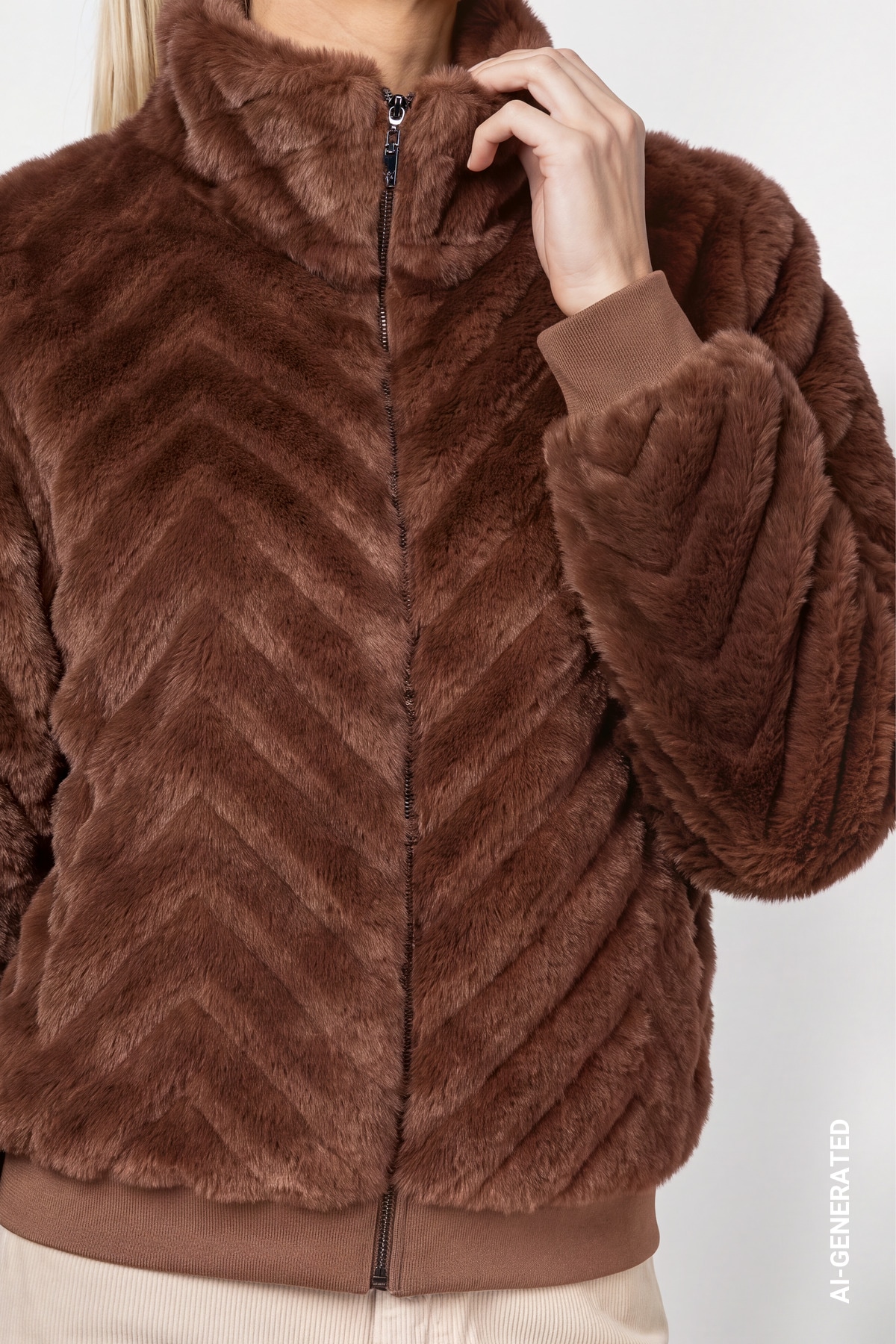 Monari Fellimitatjacke ohne Kapuze Regular fit mit Stehkragen